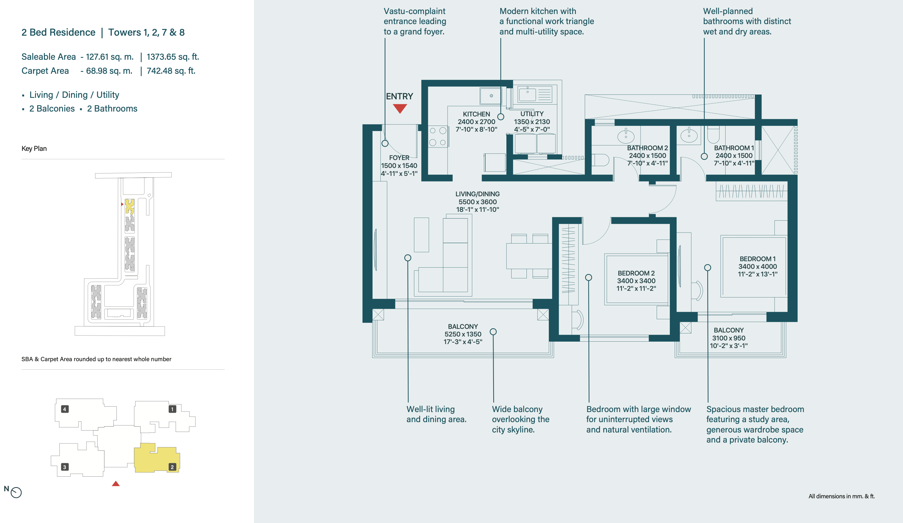 Rivana 2BHK +2T floor plan