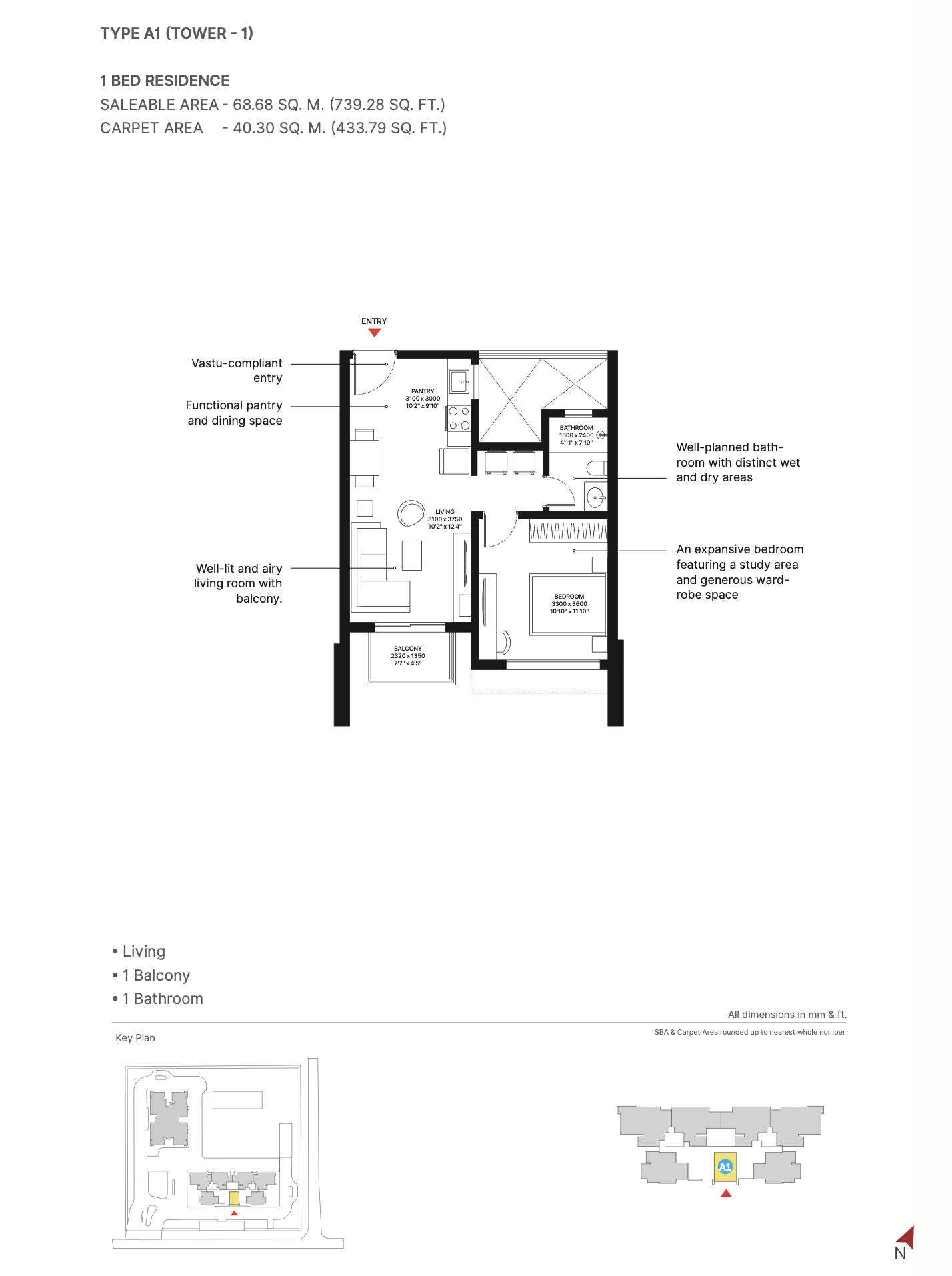 Aurum 1BHK floor plan