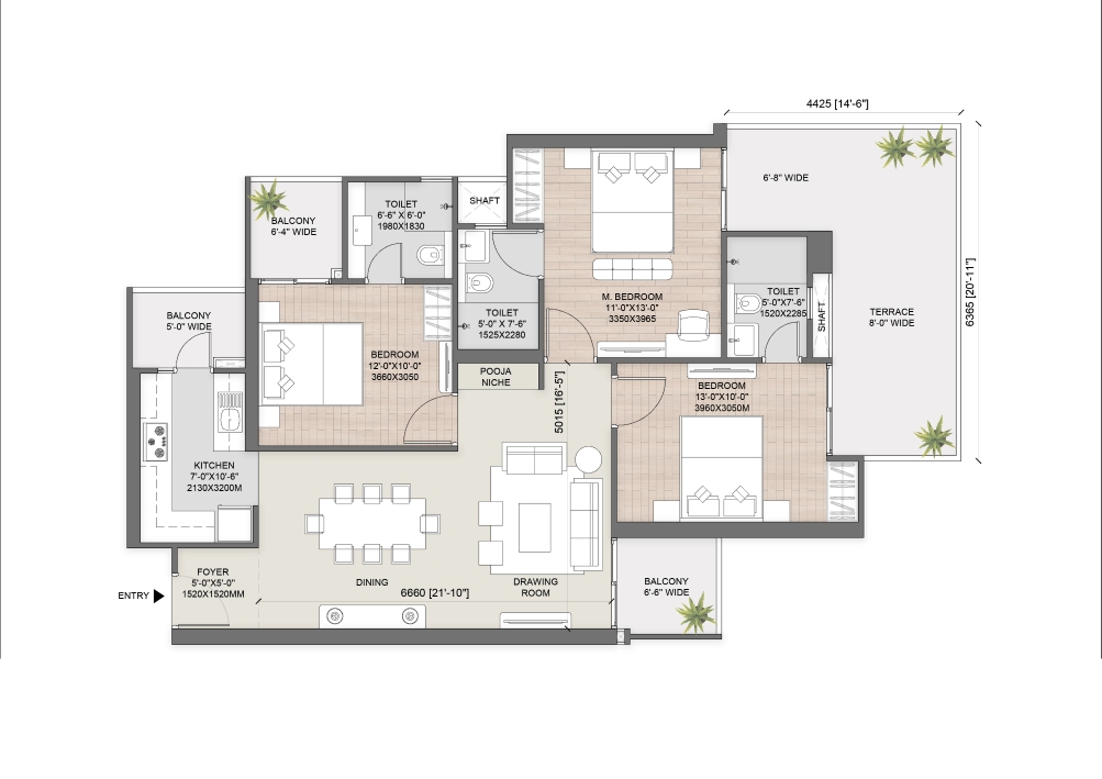 Cosmos Corner 3BHK+3T floor plan