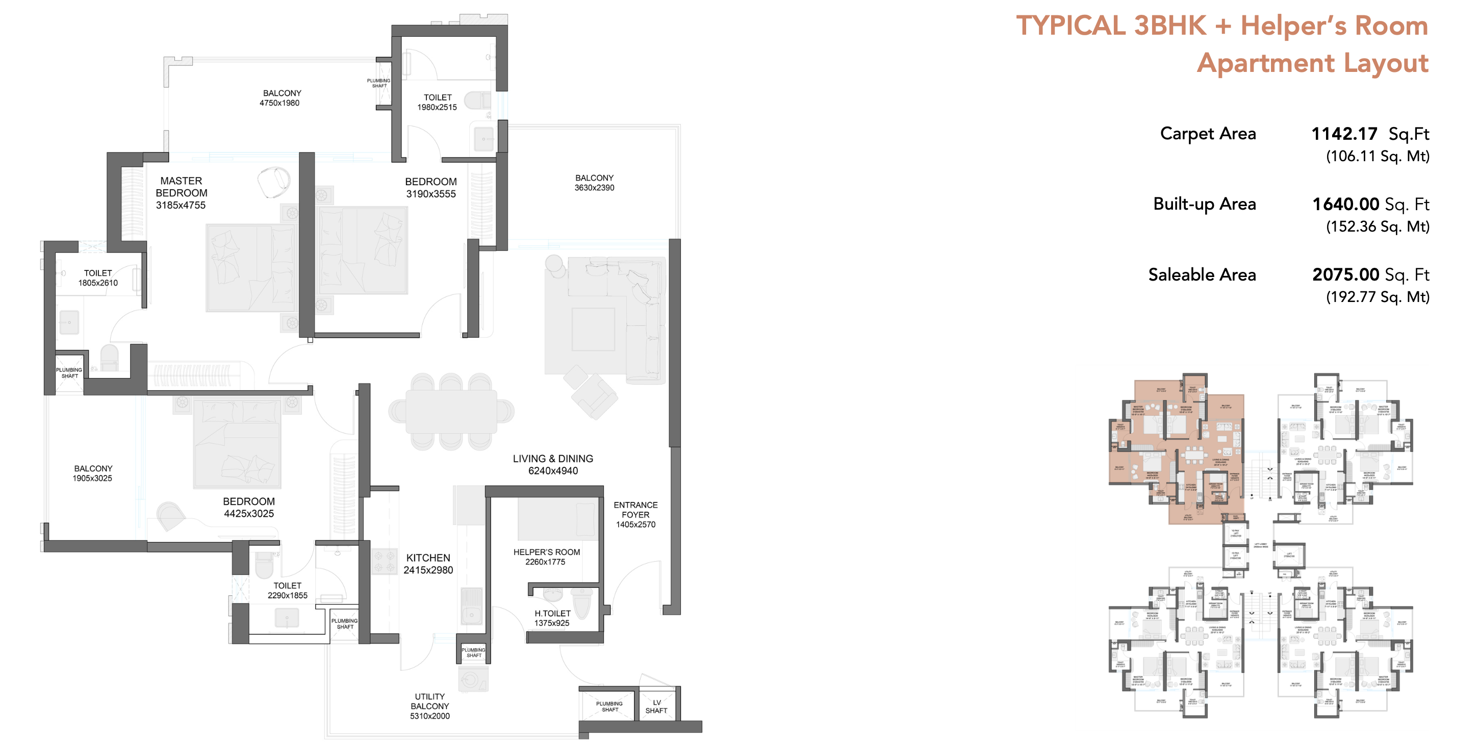 Empire 3BHK+3T+S floor plan