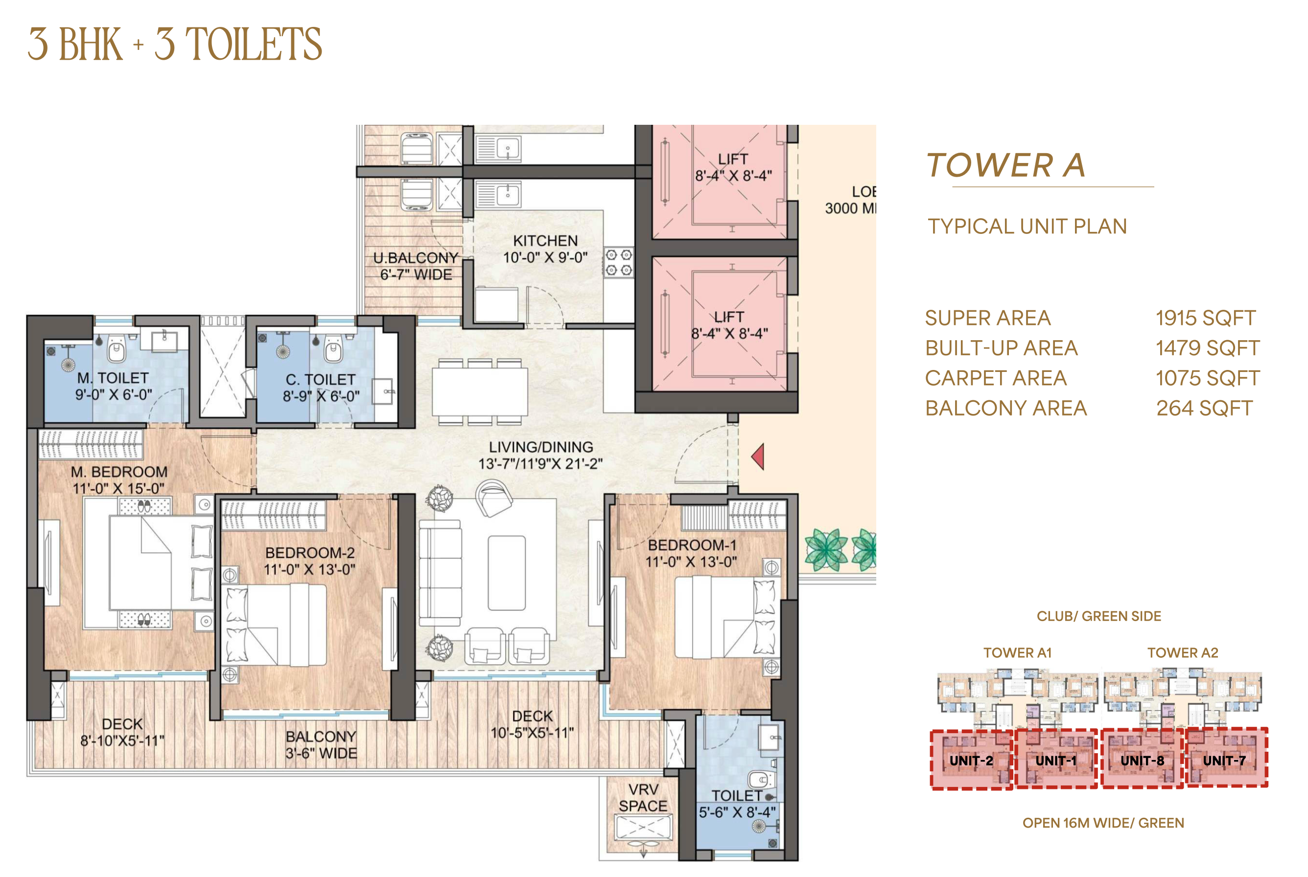 Rosemont Residency - (Phase-01) 3BHK+3T floor plan