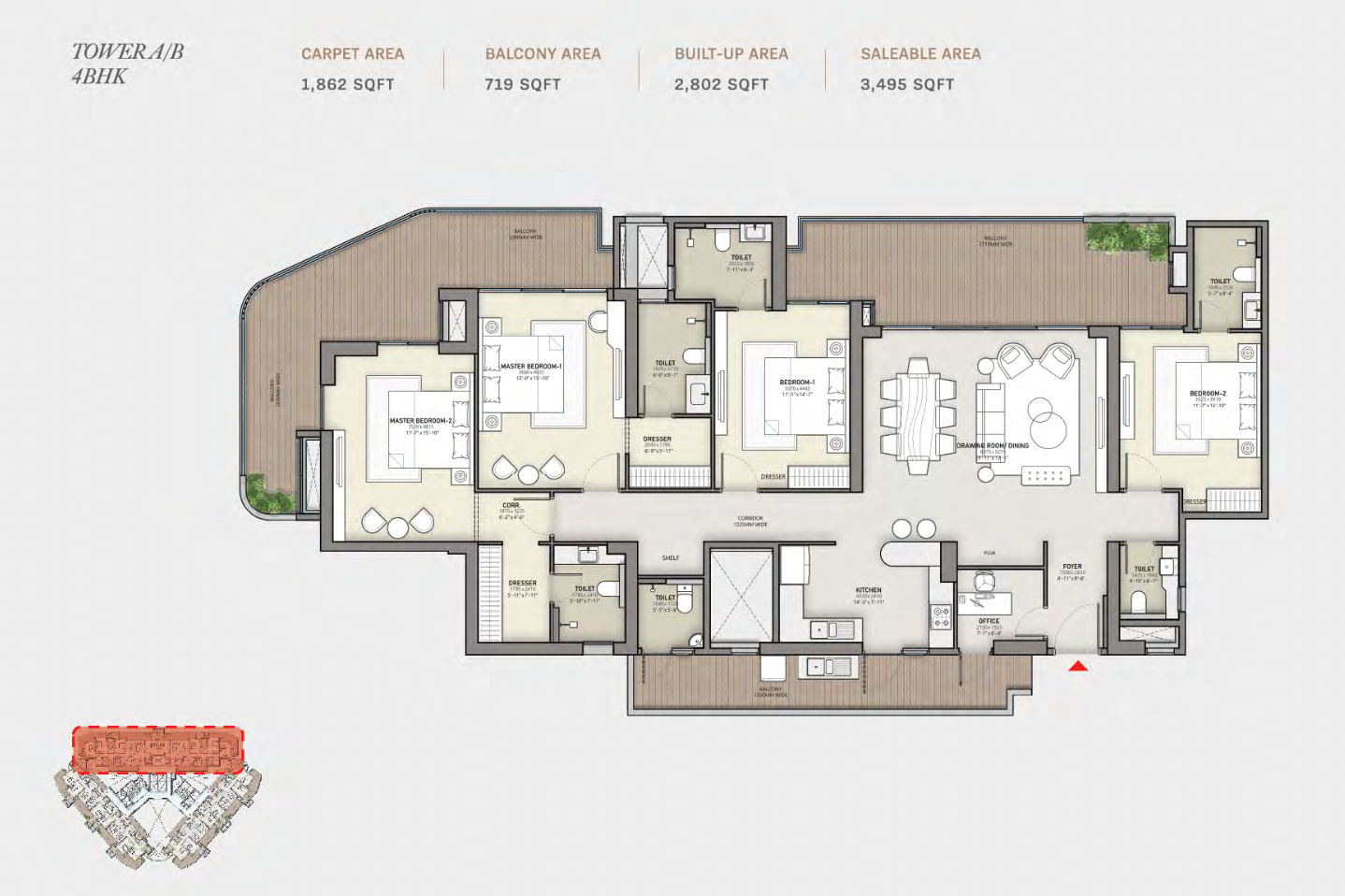 Trevana Residency 4BHK+5T+S+U floor plan