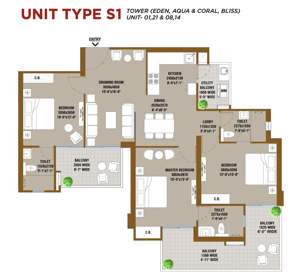 Atlantis 3BHK+3T floor plan