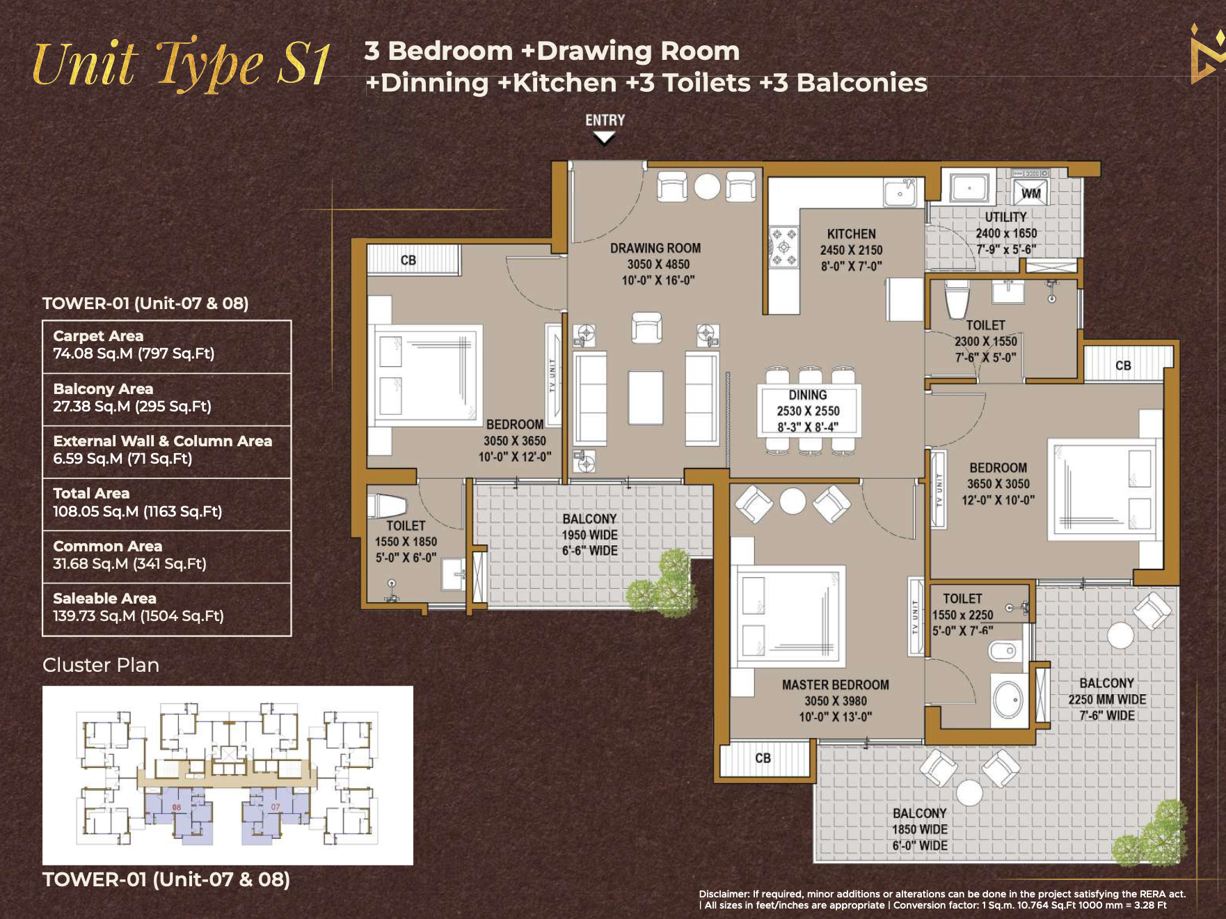 IMPERIA 3BHK+3T floor plan