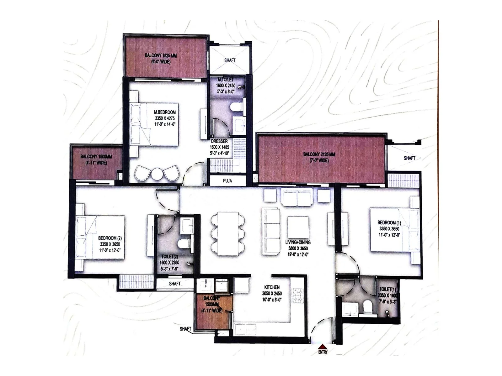 VERDE 3BHK+3T floor plan