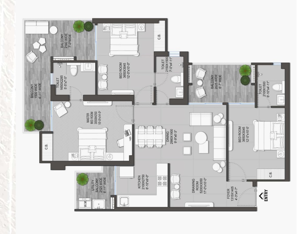CALISTO 3BHK+3T floor plan