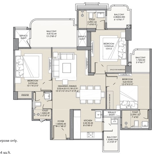 ALARIS (Phase 1) 3BHK+3T floor plan