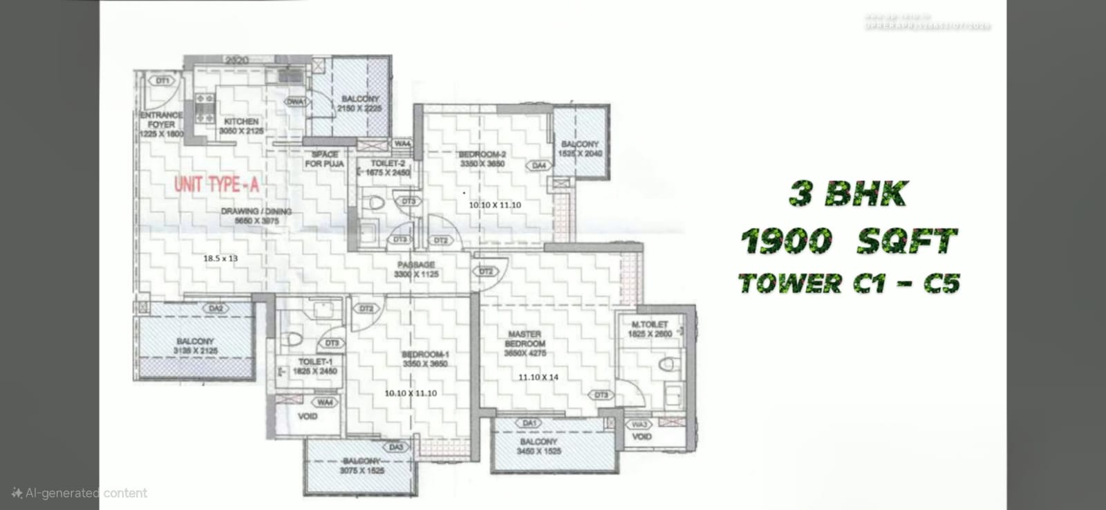 Arte 3BHK+3T floor plan