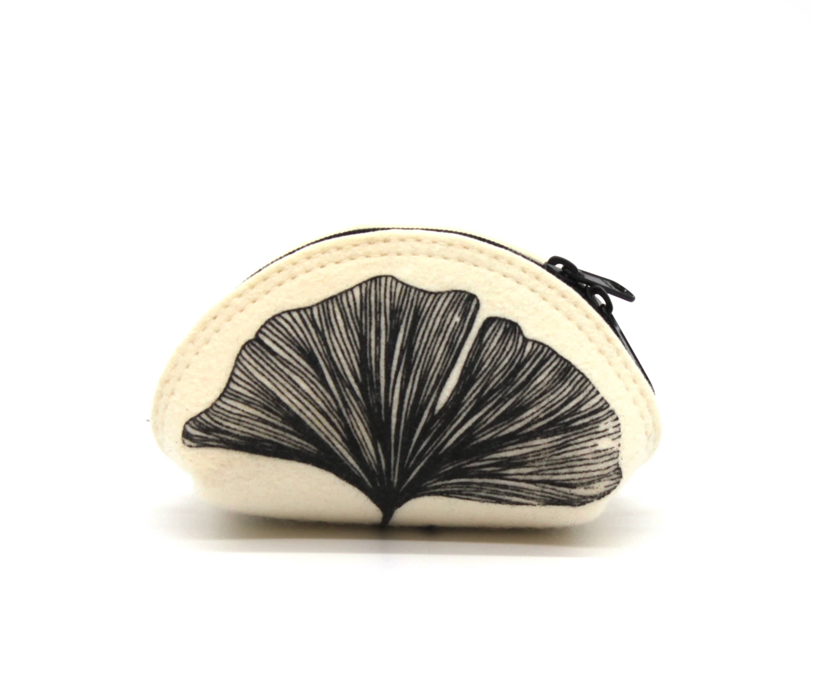 Small Felt Circle Pouch / Black Gingko by Azellaz