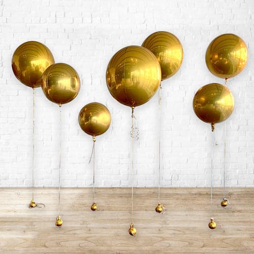 4D Sphere foil balloon round | Foil orbz Gold combo pack of 3s | Available in 15",22"&32" photo 2