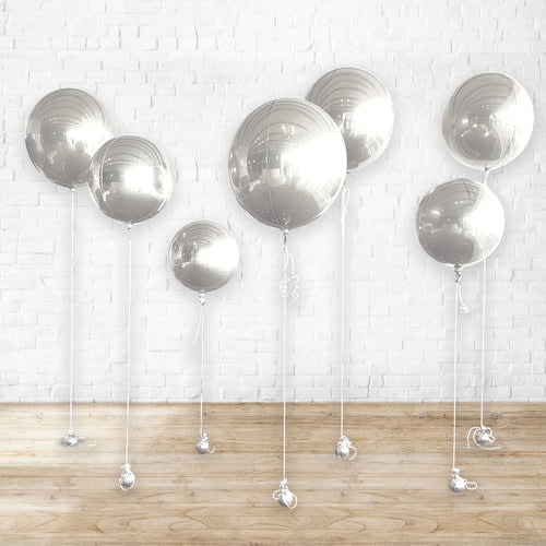 4D Sphere foil balloon round | Foil orbz Silver combo pack of 3s | Available in 15",22"&32" photo 2