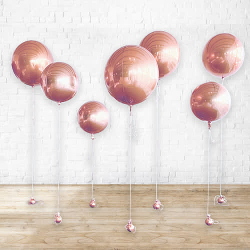 4D Sphere foil balloon round | Foil orbz Rose Gold combo pack of 3s | Available in 15",22"&32" photo 2