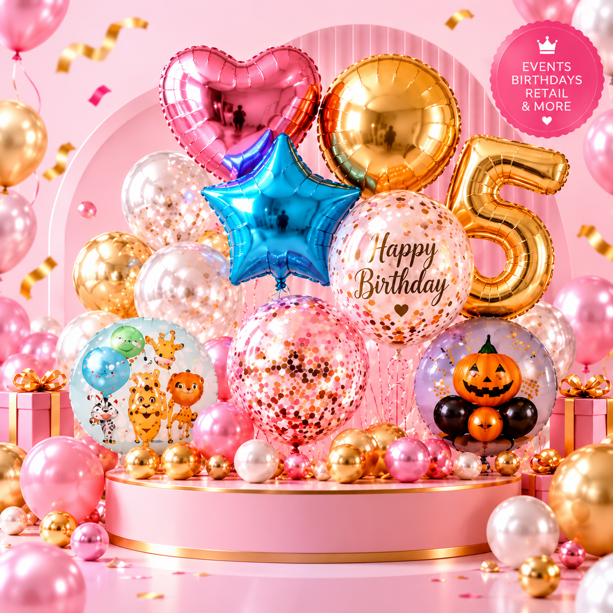 A bouquet of premium foil and bubble balloons
