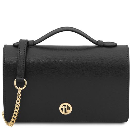 Opera - Leather clutch with chain strap - Black