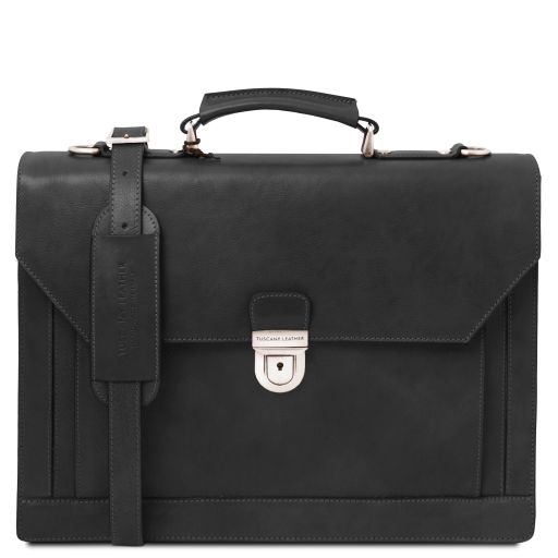 Cremona - Leather briefcase 3 compartments - Black