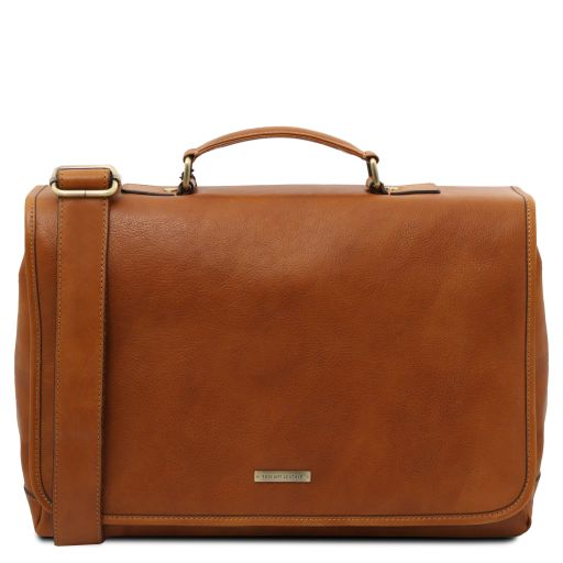 Tuscany Leather Mantova - Leather multi compartment briefcase with flap (TL142068)