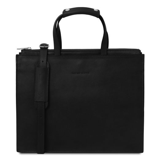 Palermo - Leather briefcase 3 compartments for women - Black