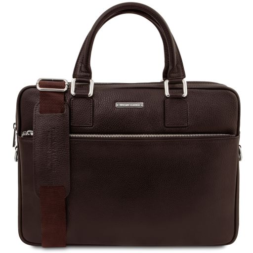 Ferrara - Leather laptop briefcase - Dark Brown