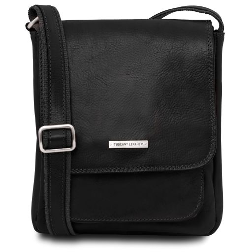 Jimmy - Leather crossbody bag for men with front pocket - Black