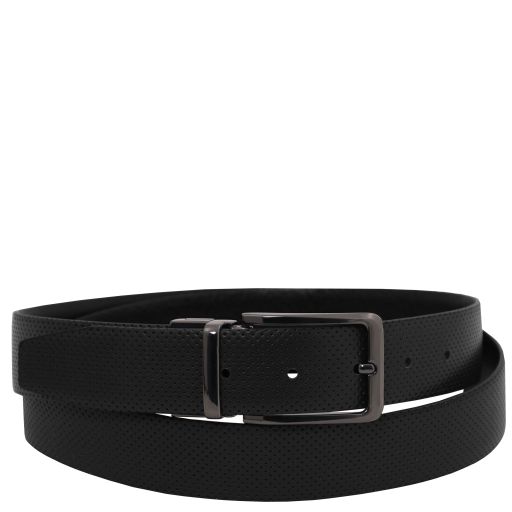 Elegant double-sided leather belt 35mm in smooth leather - Black - 95 cm