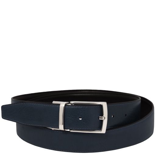Elegant double-sided leather belt 35mm in smooth leather - Dark Blue - 95 cm