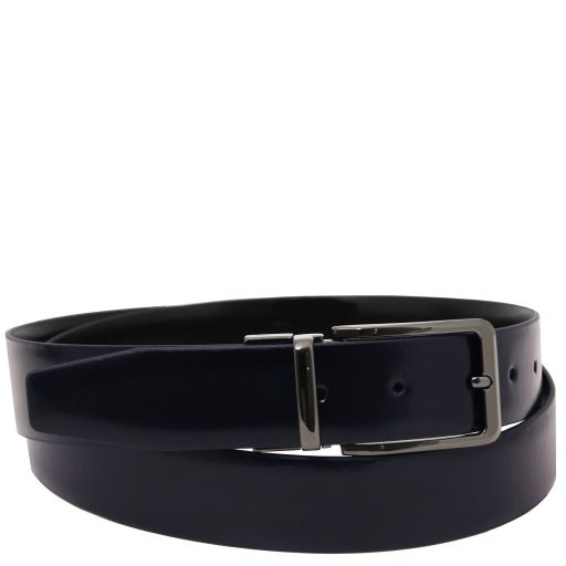 Elegant double-sided brushed leather belt 35mm - Dark Blue - 95 cm