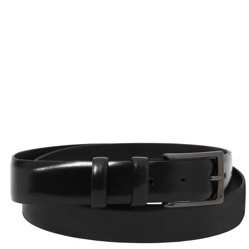 Elegant brushed leather belt 35mm - Black - 105 cm