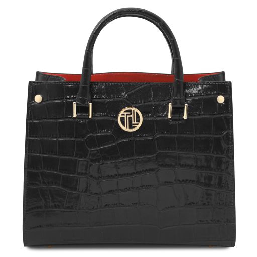 Croque - Croc print leather handbag - Black