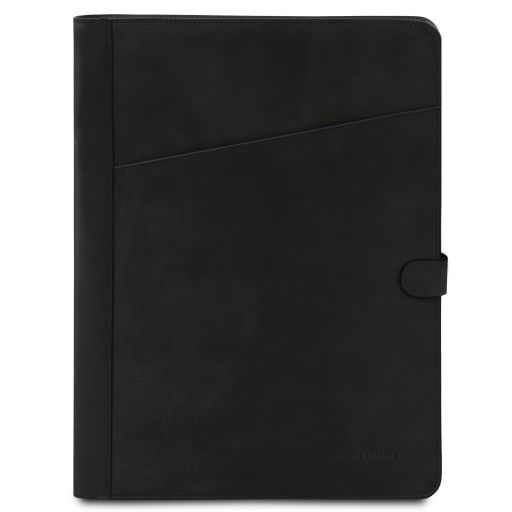 Adriano - Leather document case with button closure - Black