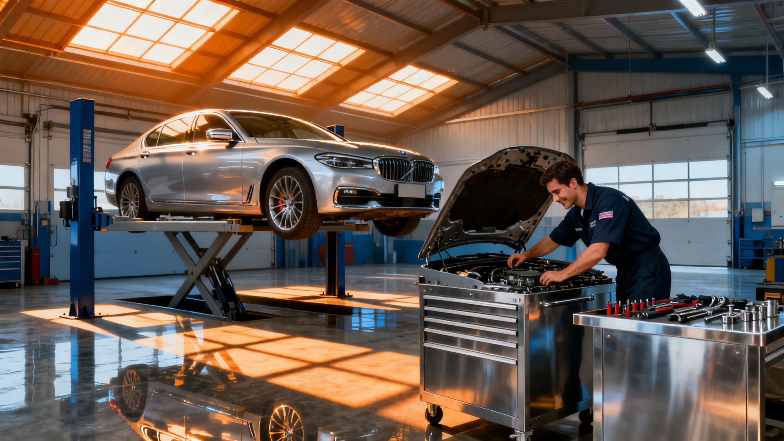 Mecánico trabajando en reparación de vehículo