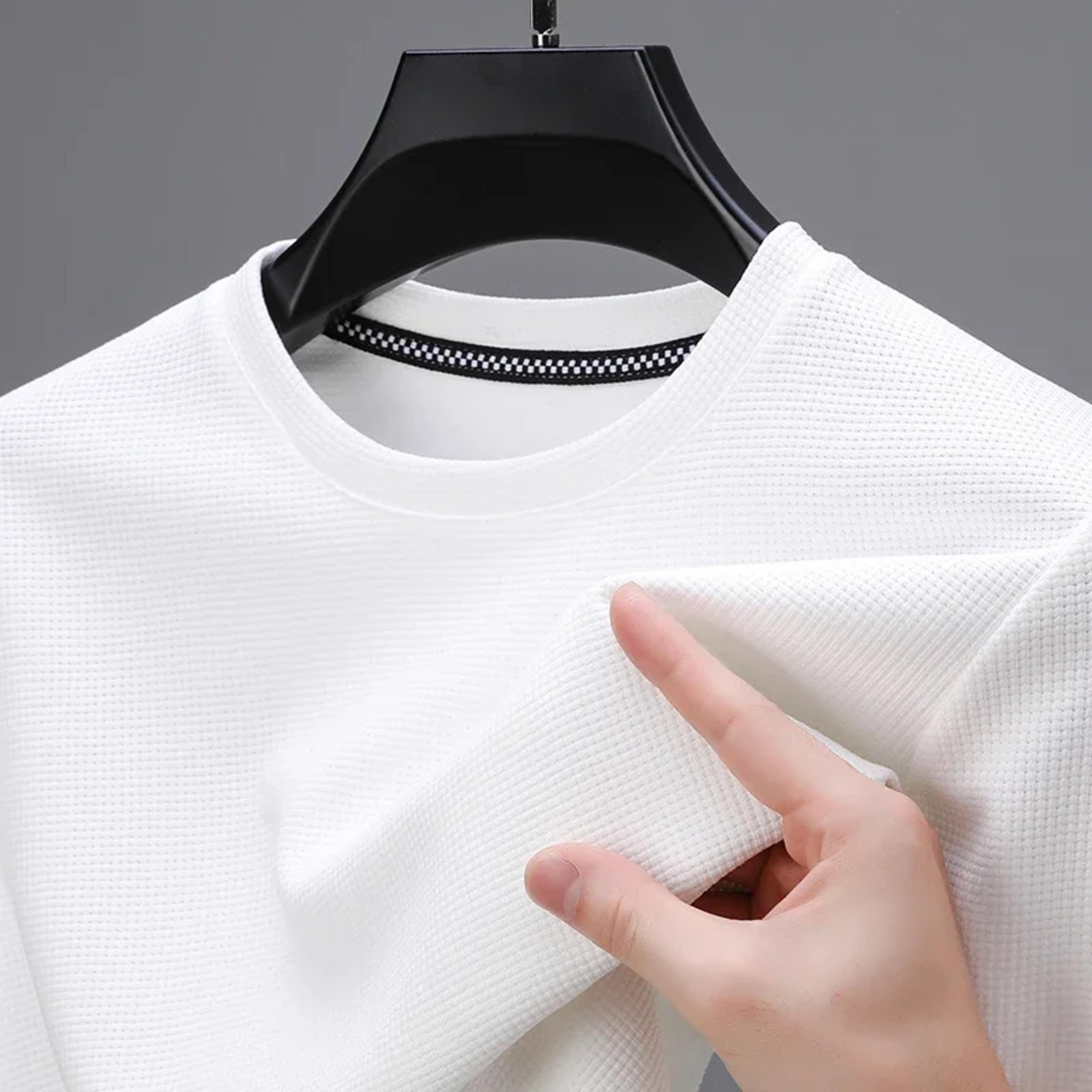 2024 Men's New Waffle Round Neck Short Sleeved T-shirt Summer Comfortable Top view 3