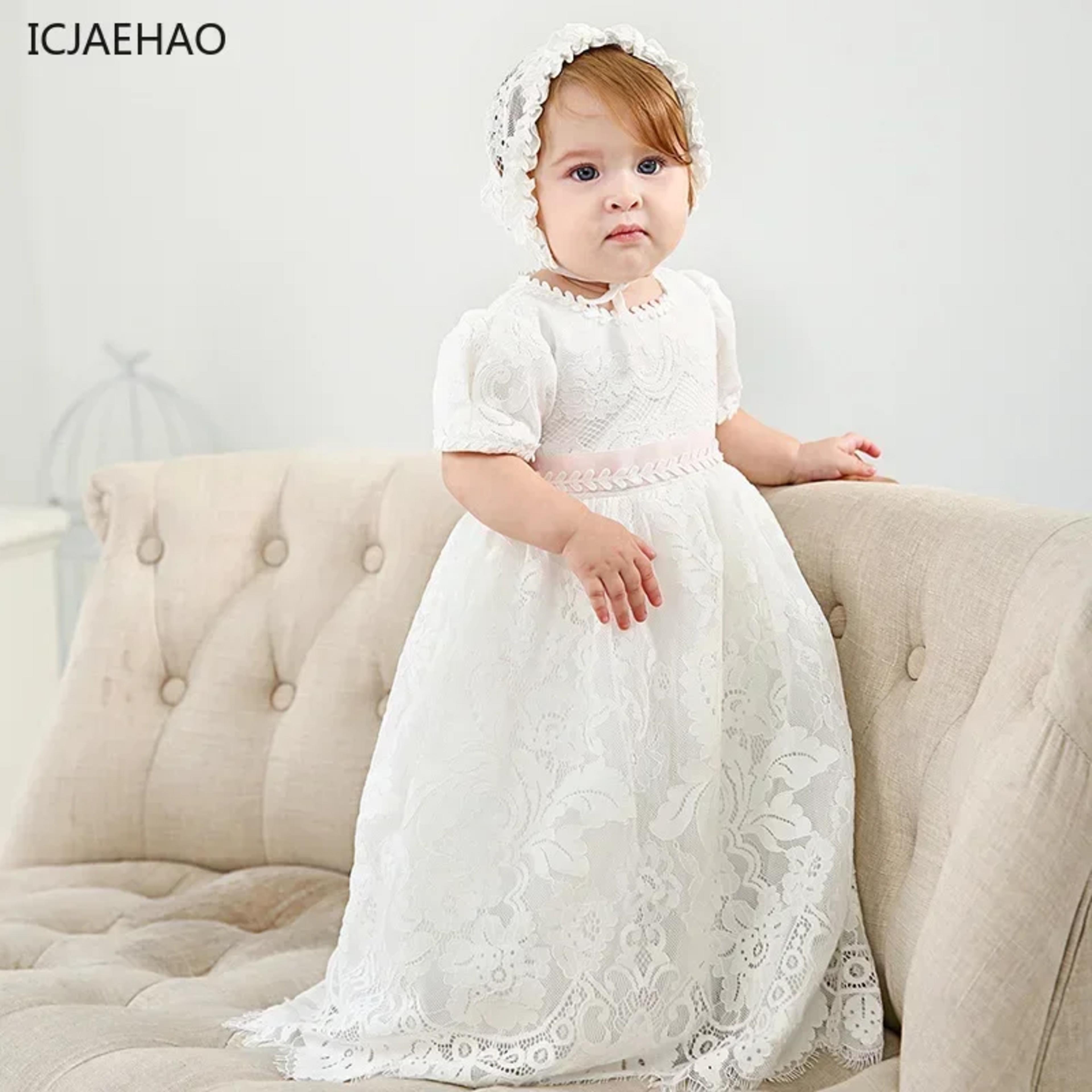2025 Kids Girls Clothes Christening Birthday Outfits White Infant Princess Dress Baptism Baby Girls Matching Lace with Hat 1-3y alternate