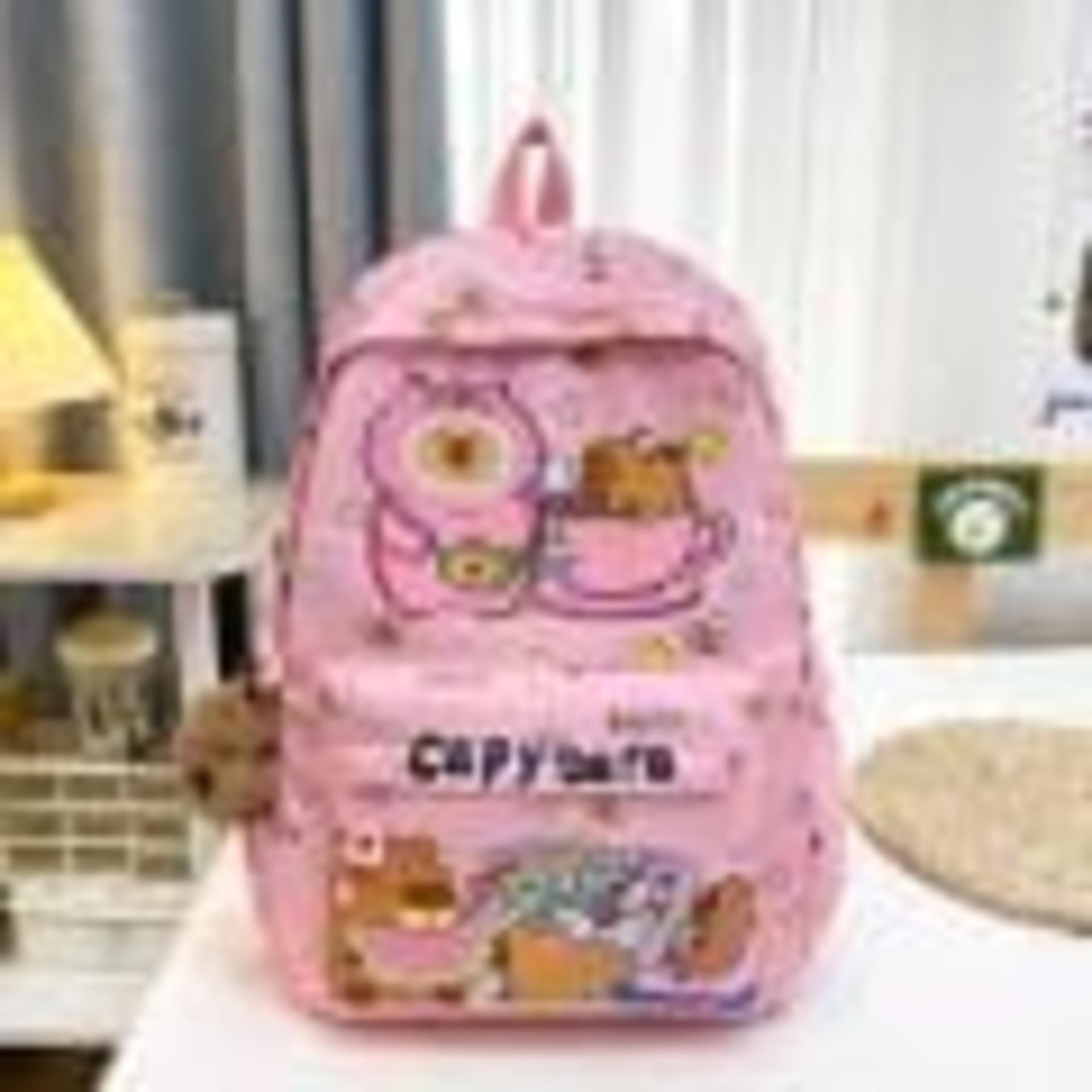 2025 Trend Large Capacity Capybara Book Bag Girl Nylon Backpack Kawaii Cartoon Student School Bag Cute College Backpack mochila view 3