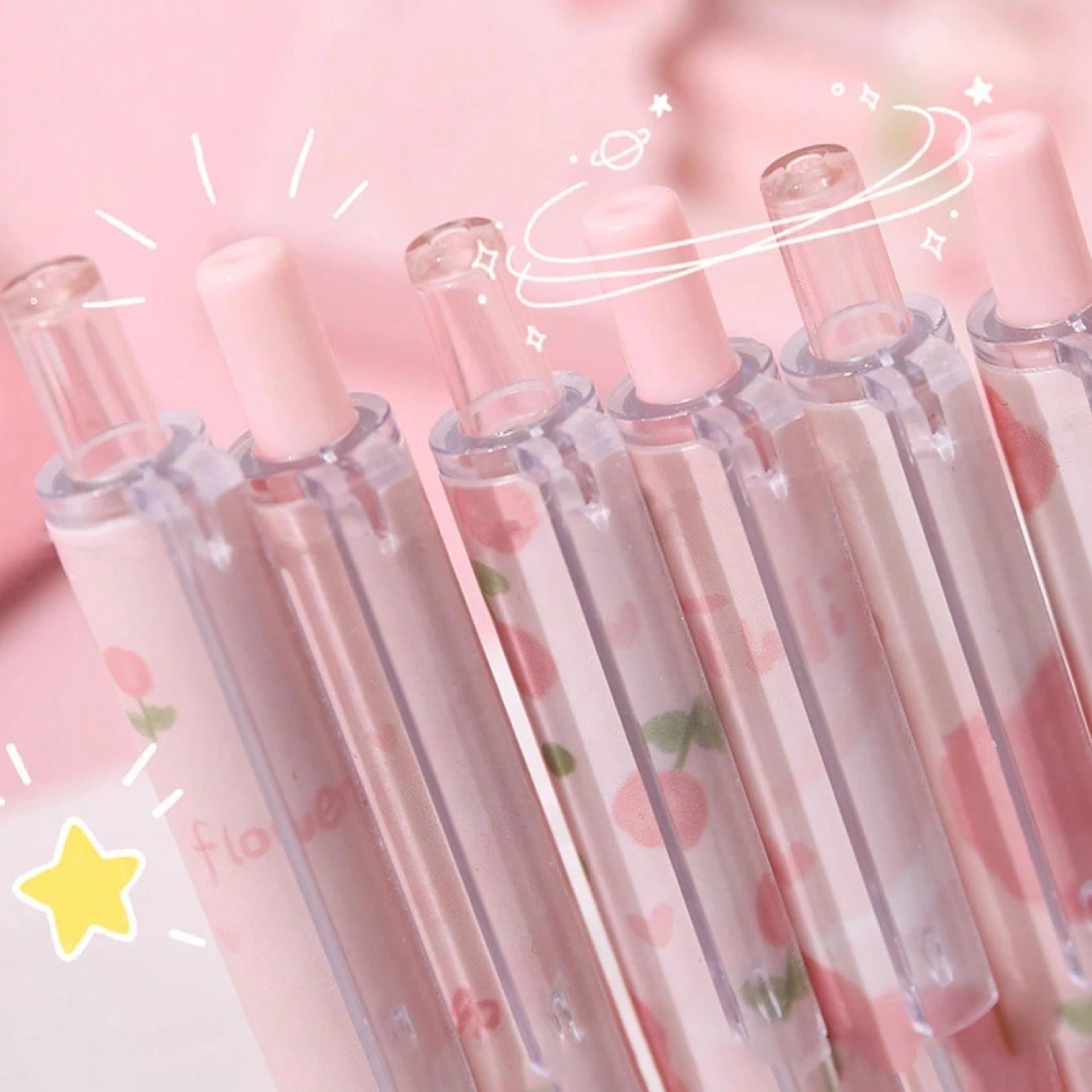 3/6pcs Cute Floral Gel Pens, 0.5mm Fine Point Black Ink – Smooth Writing Retractable Pens, Pink Tulip Design view 3