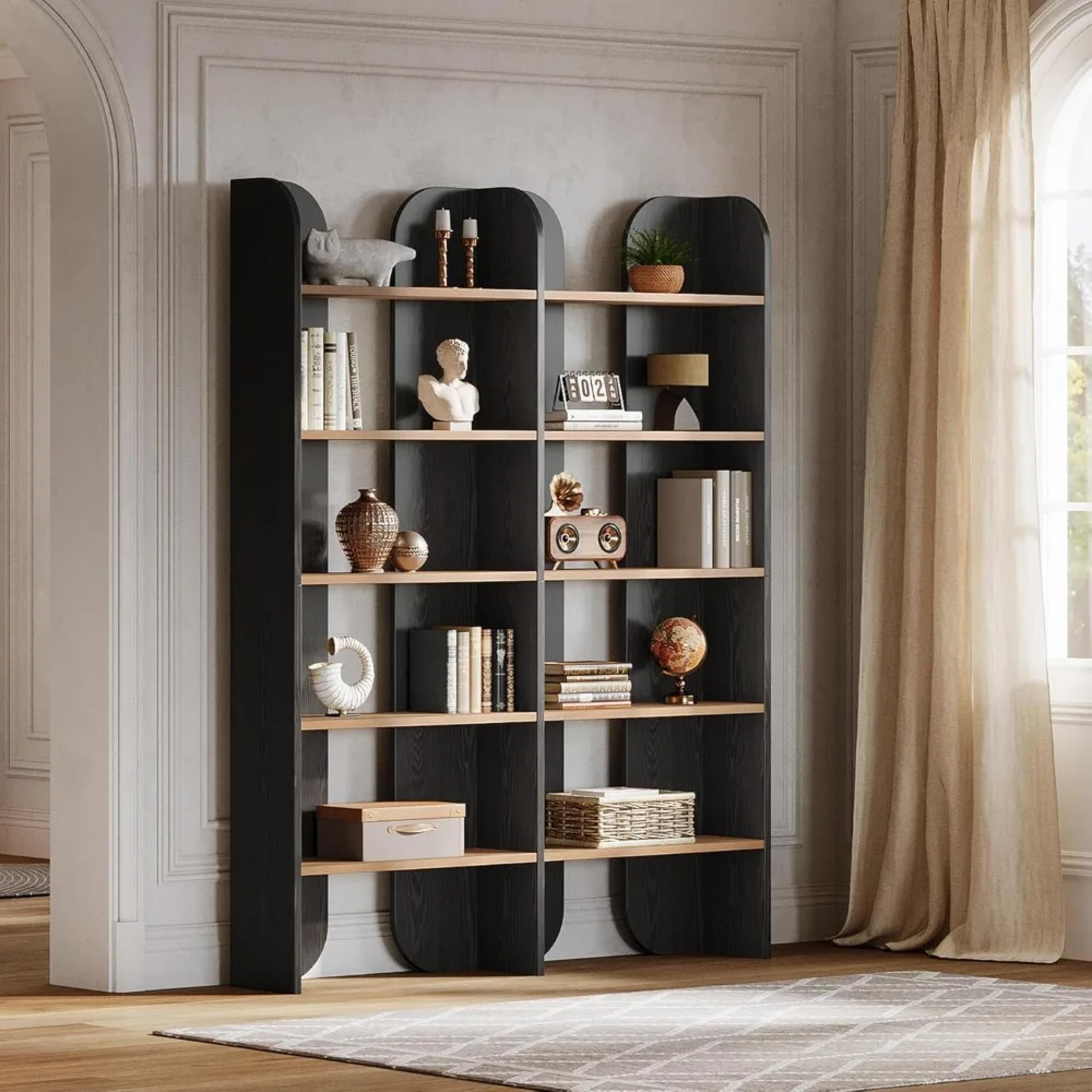 70.87-Inch Tall Farmhouse Bookshelf, 5-Tier Double Wide Bookcase with Open Shelves, Freestanding Display Shelf with view 3