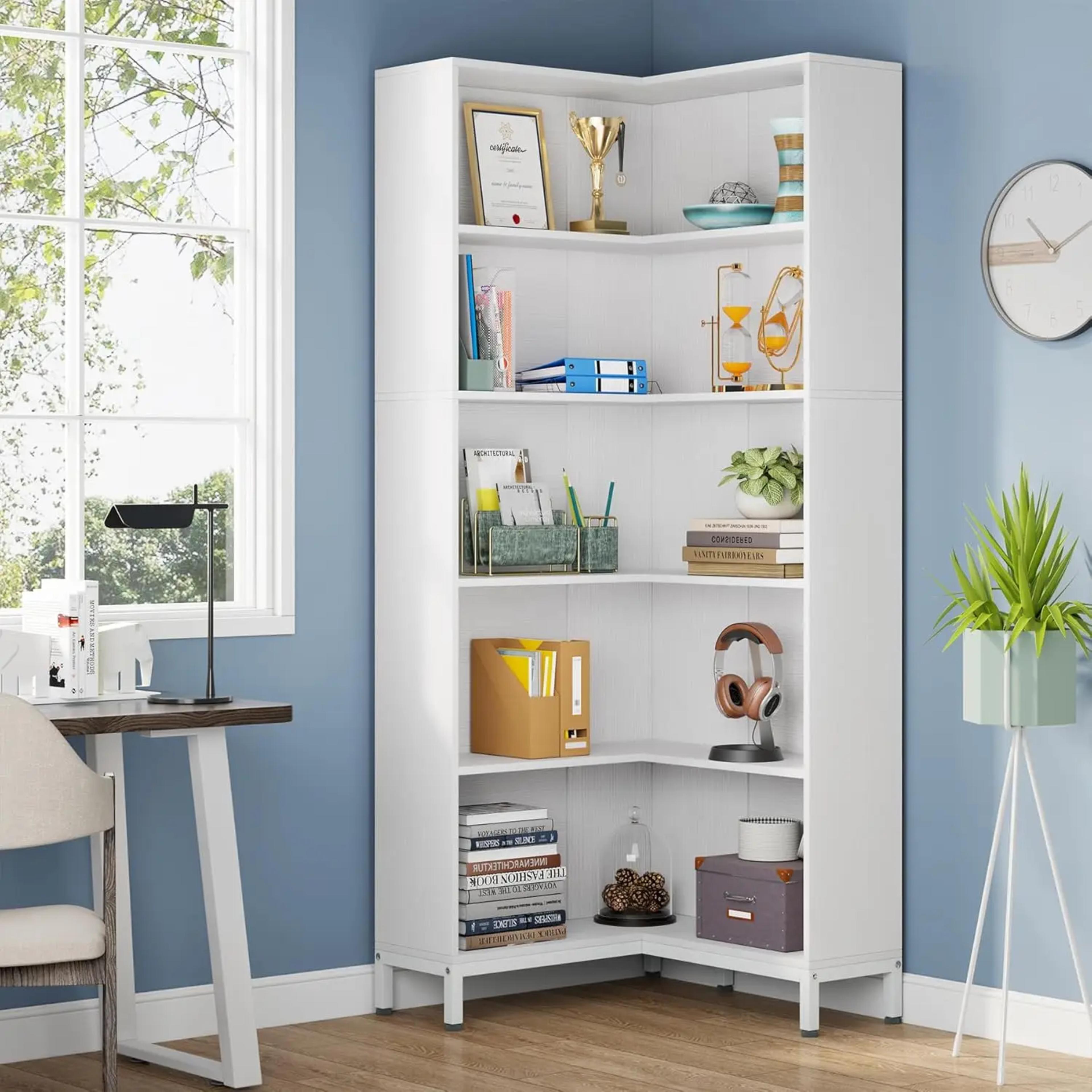 71 Inches L-Shaped Corner Bookcase, 6-Tiers Industrial Etagere Bookshelf, Tall Storage Display Rack,Freestanding Bookshelves