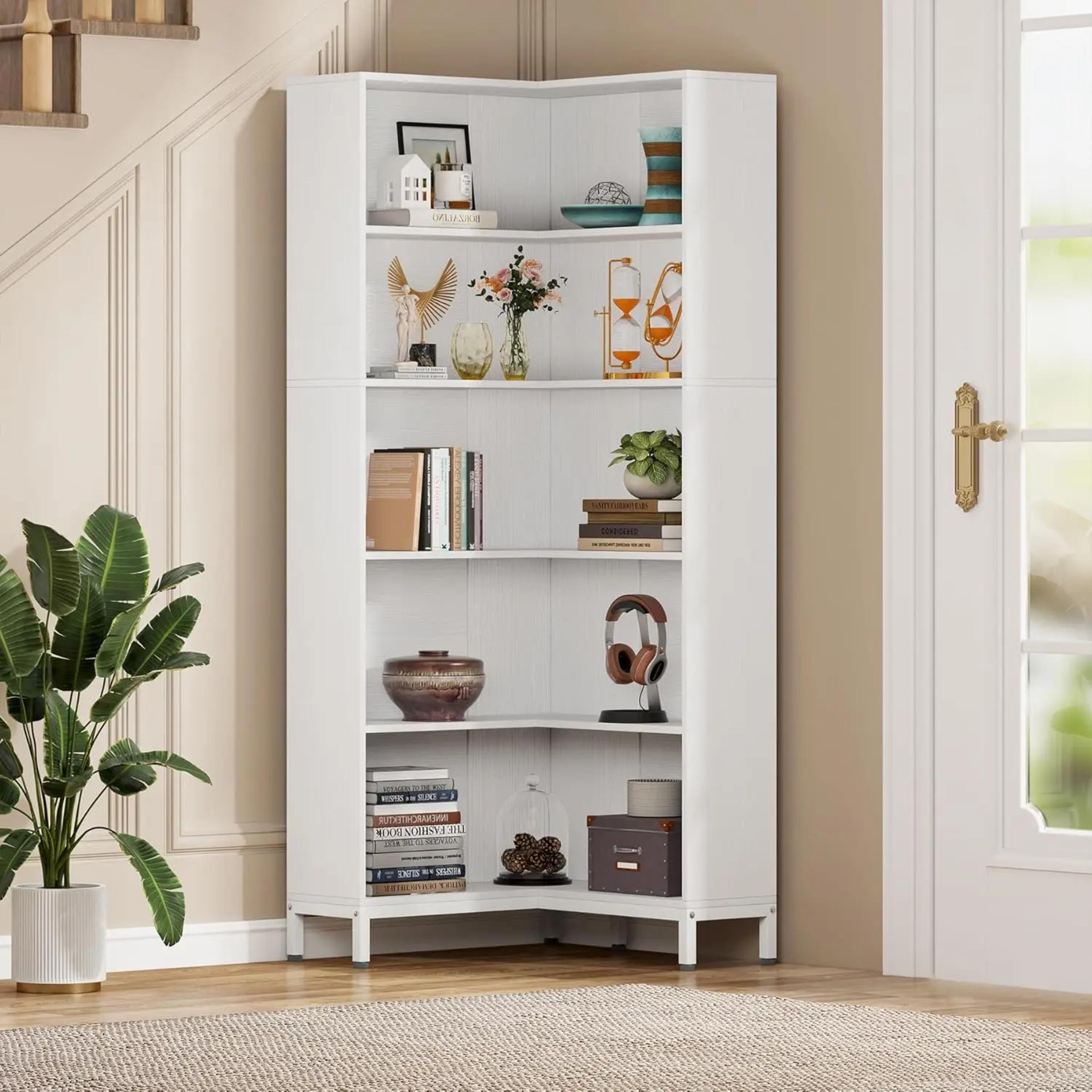 71 Inches L-Shaped Corner Bookcase, 6-Tiers Industrial Etagere Bookshelf, Tall Storage Display Rack,Freestanding Bookshelves view 3