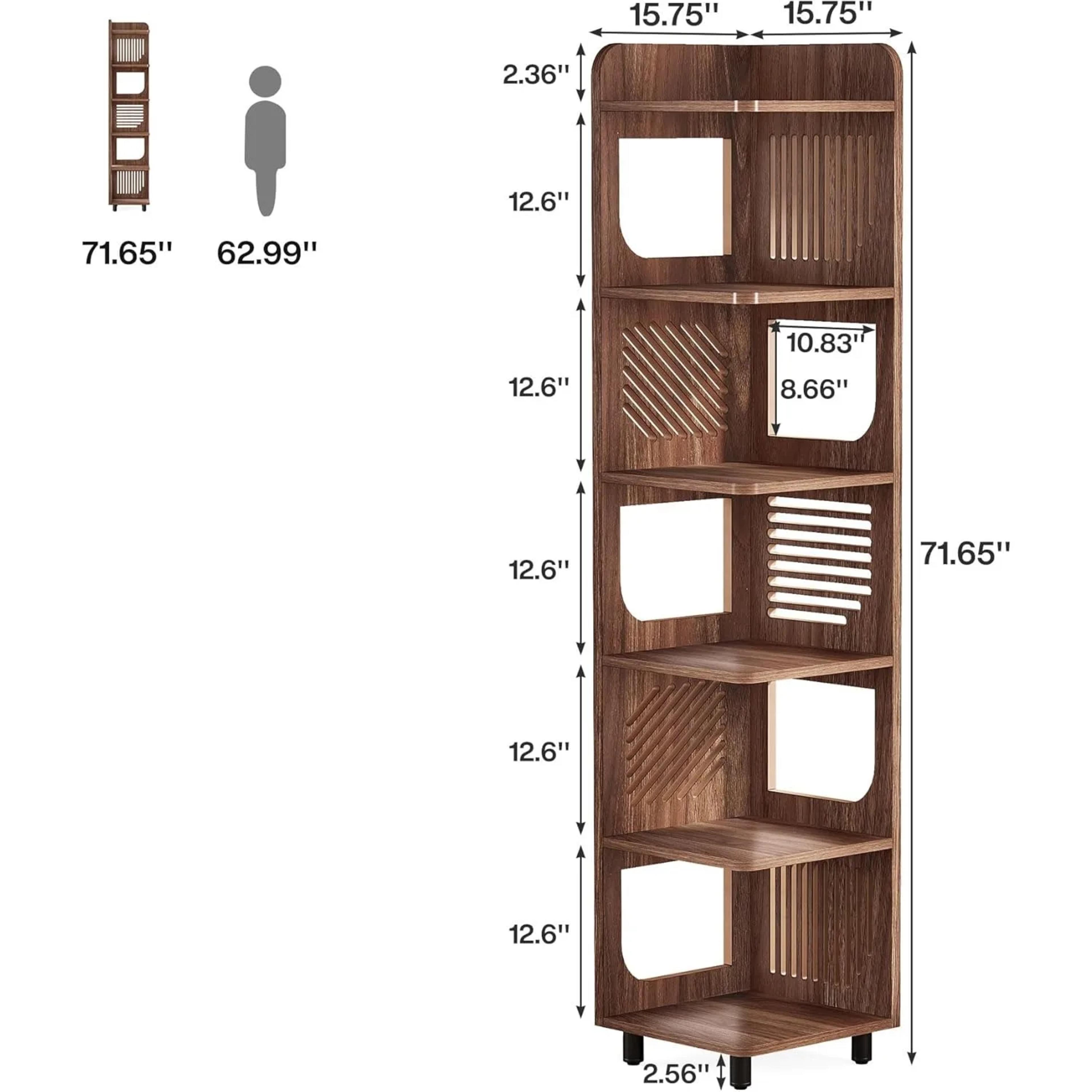 Corner Shelf,Narrow Corner Bookshelf,Freestanding Corner Display Storage Shelf Organizer for Living Room, Kitchen, Office view 3