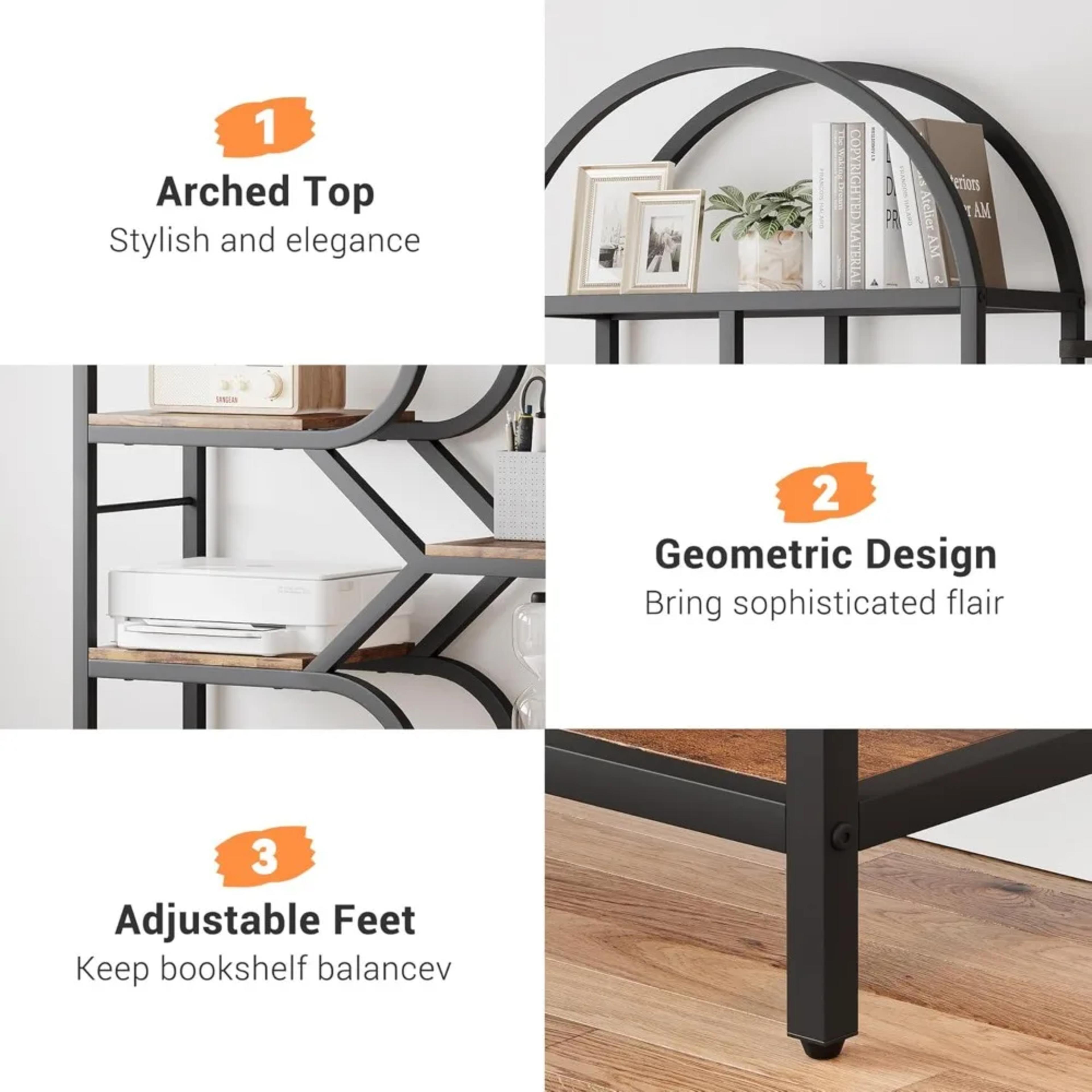 Geometric 6-Tier Metal Arched Bookshelf, 81.7 Tall Open Storage Display Rack for Unique Book Racks view 3
