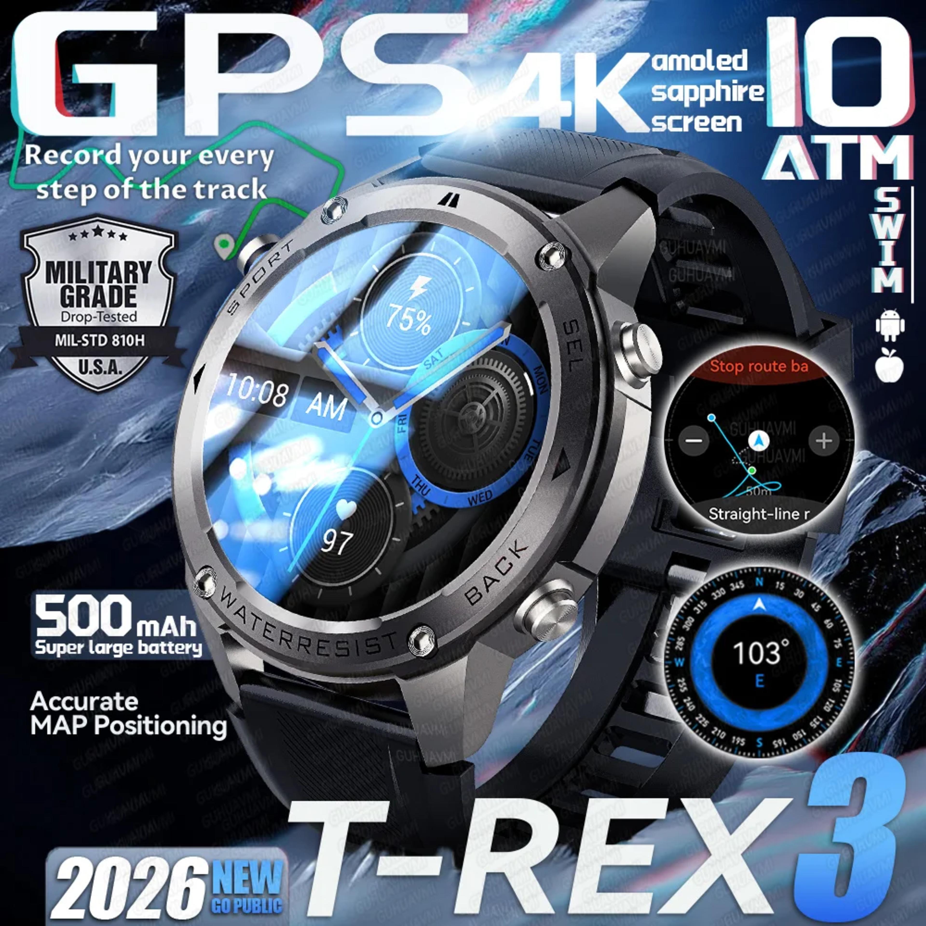 GUHUAVMI 2026 New 1.43 HD Sapphire AMOLED GPS 10ATM Waterproof Barometric Altimeter Compass 60 days Battery Life GPS Smart Watch