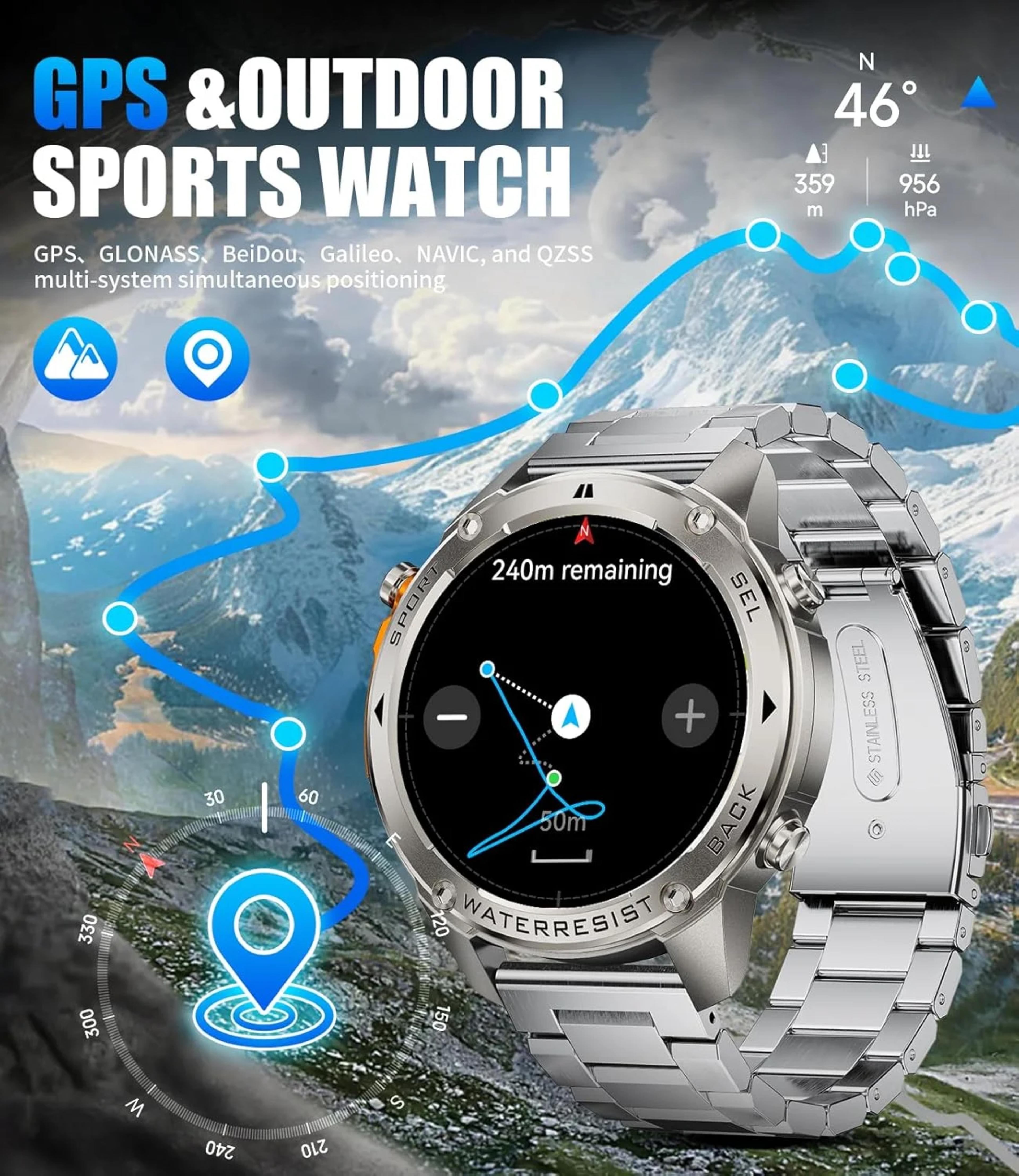 GUHUAVMI 2026 New 1.43 HD Sapphire AMOLED GPS 10ATM Waterproof Barometric Altimeter Compass 60 days Battery Life GPS Smart Watch alternate
