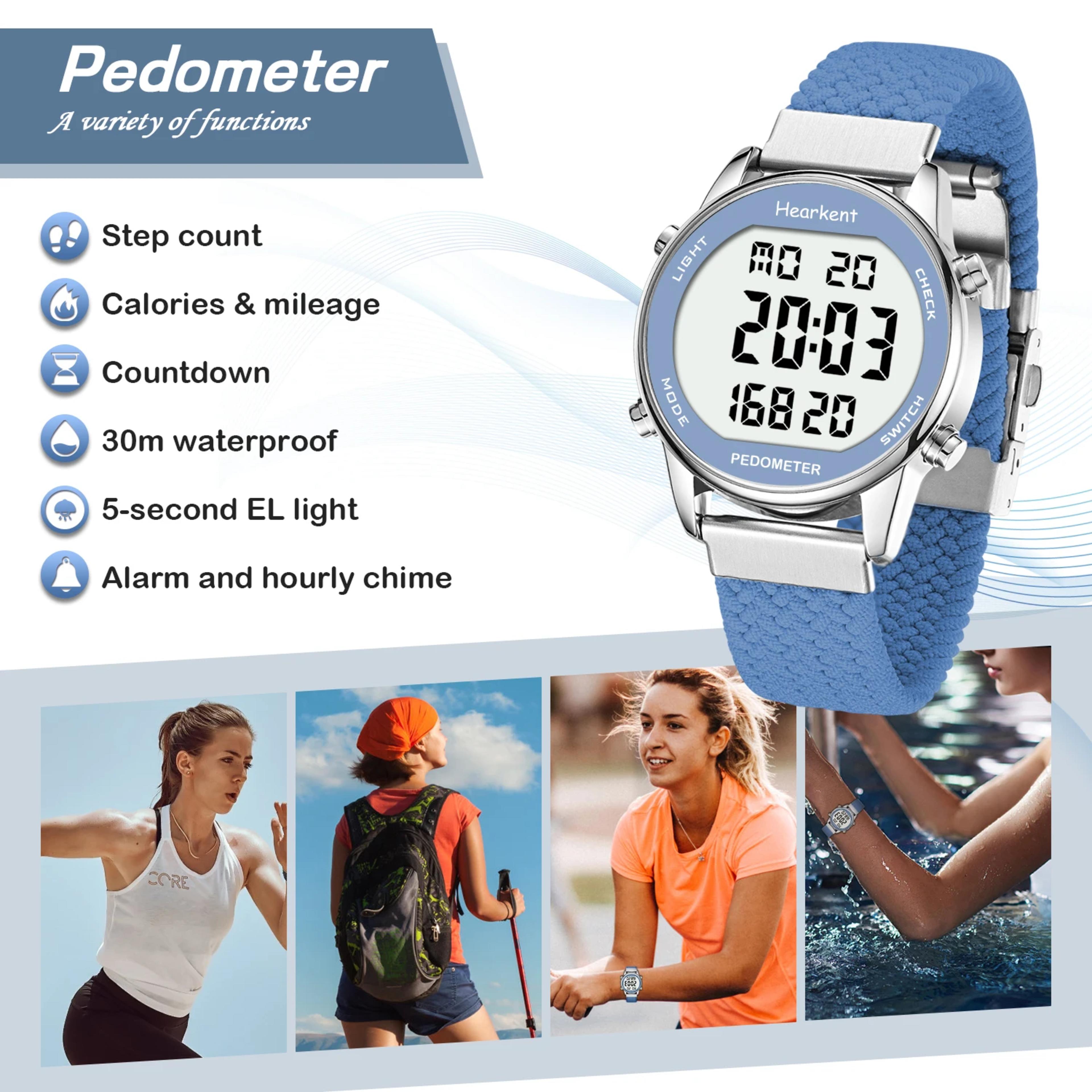 Hearkent Pedometer Sport Watches Step Counter Watch Women Digital Watches Calories Mile Stopwatch Countdown for Walking Tracker alternate