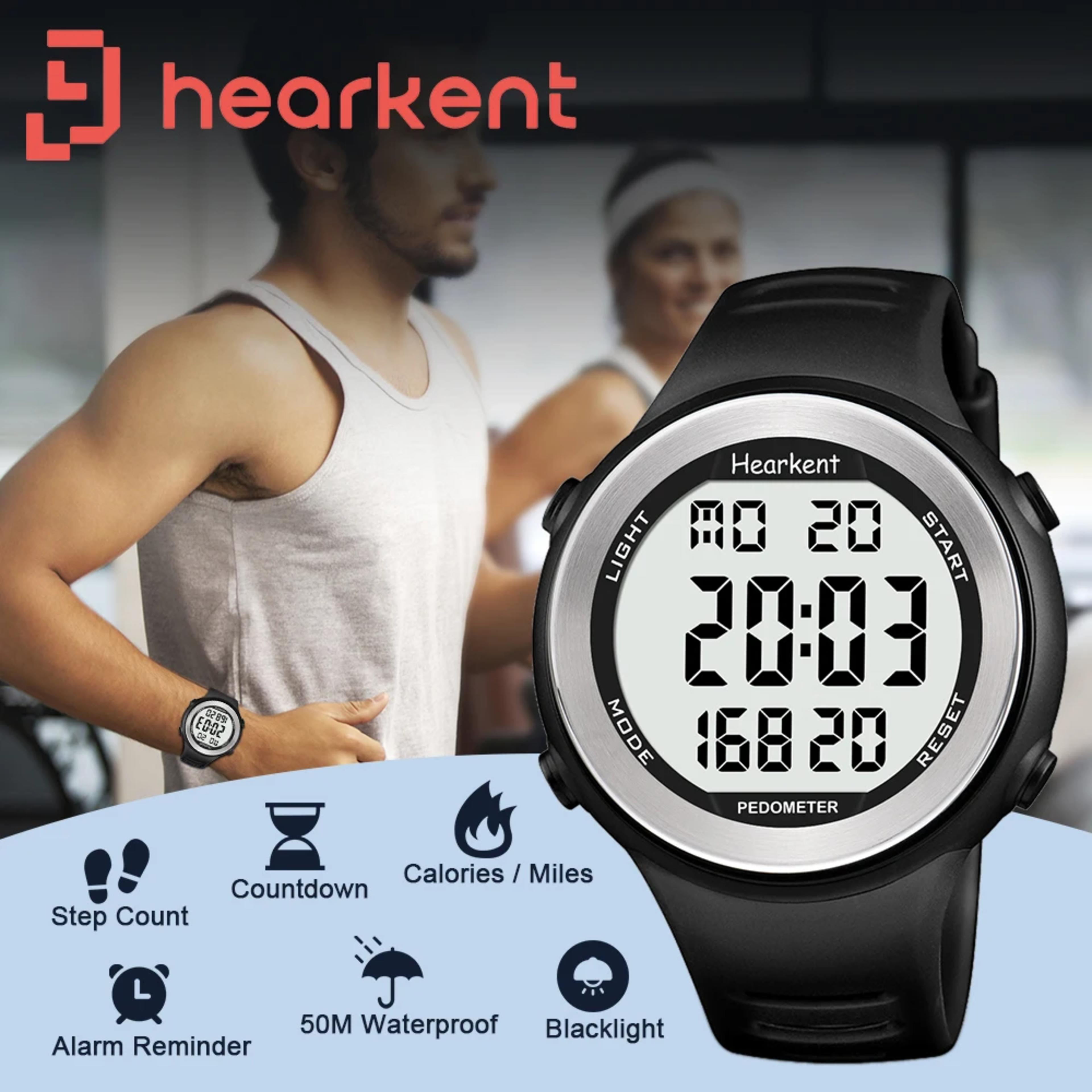 Hearkent Pedometer Watch Men Waterproof Step Counter Calorie Tracker Women Back Light Display Countdown Digital Watch