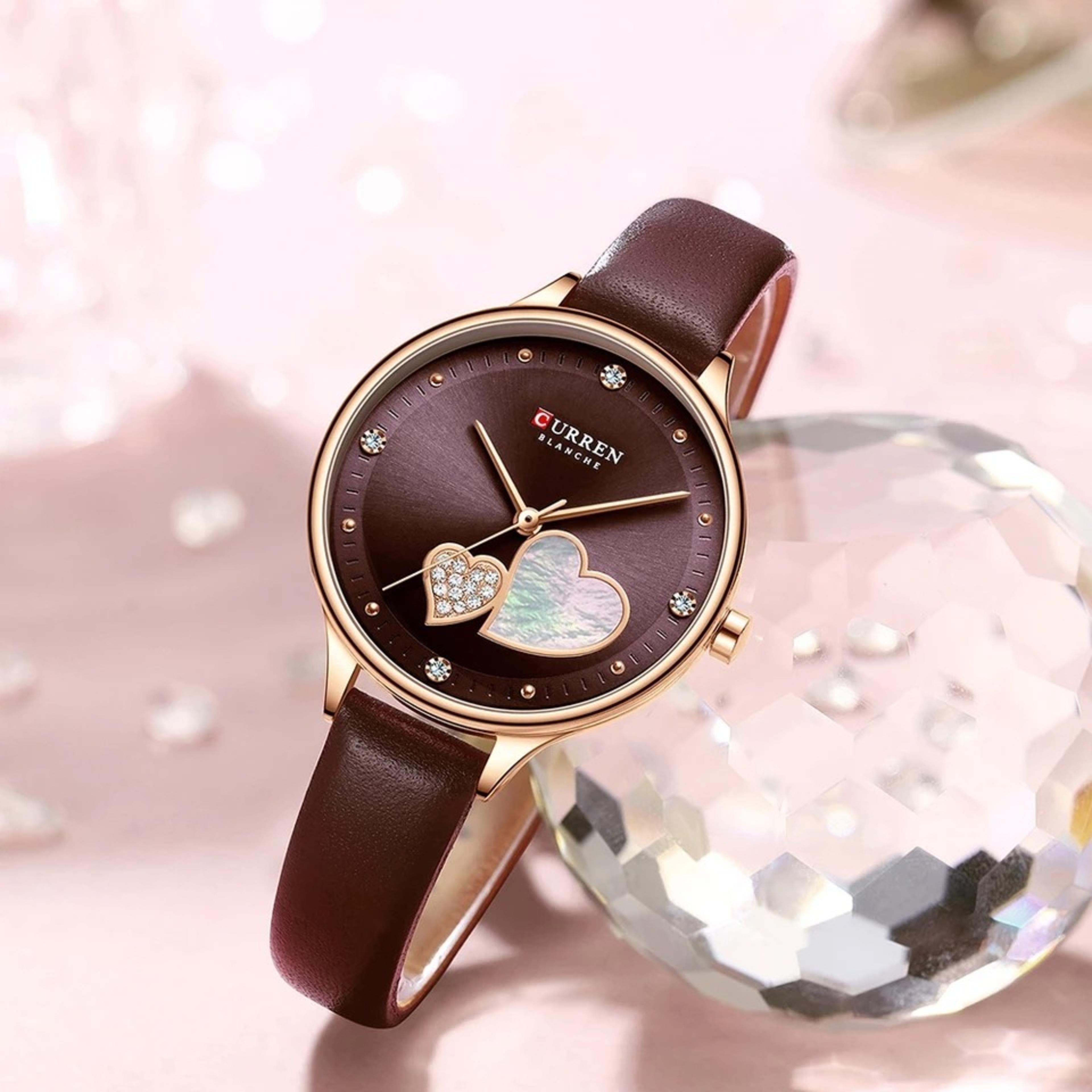 Inspried bye CURREN C9077L Brown PU Leather Analog Watch For Women - Black & Brown view 3