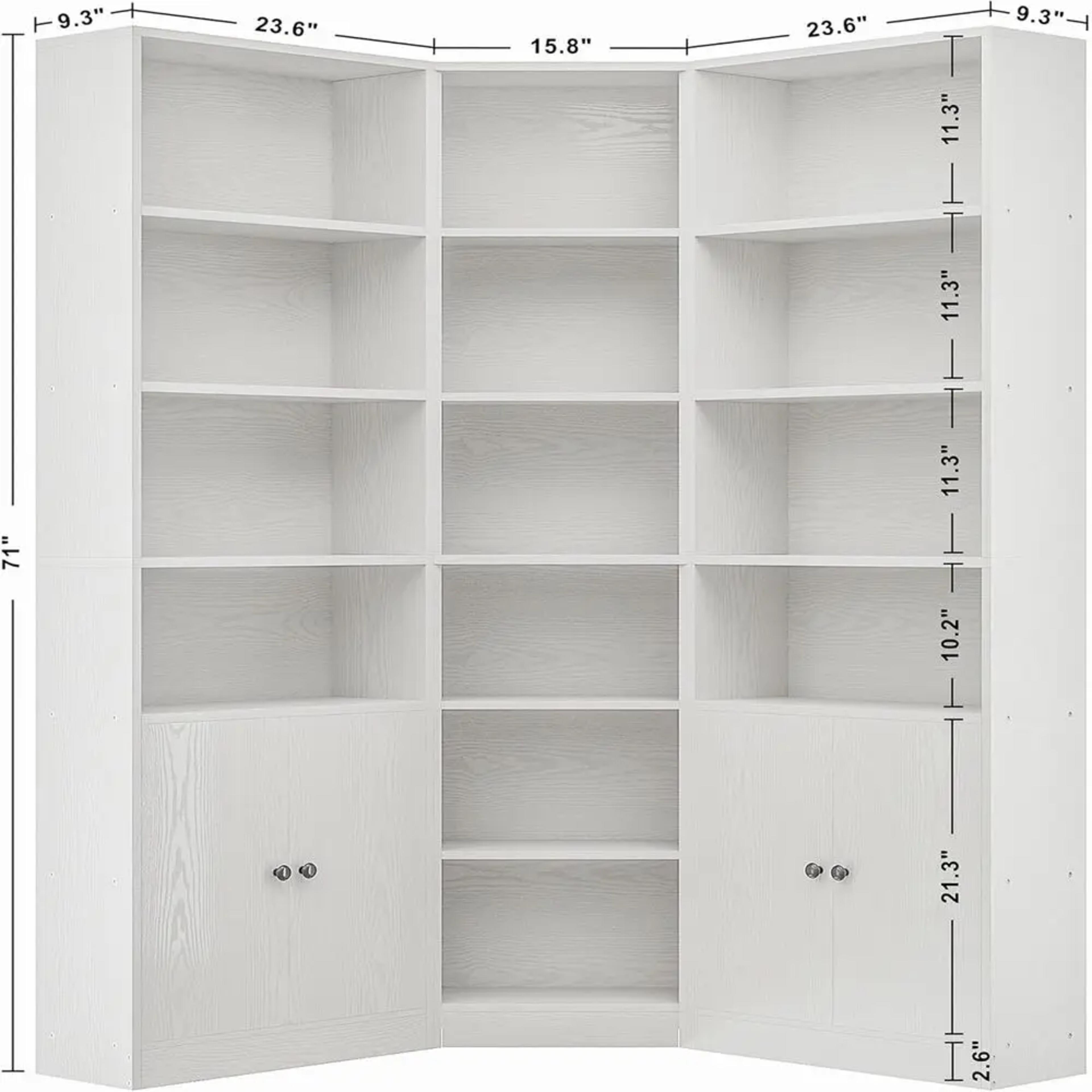 IRONCK Corner Bookshelf and Bookcase with 2 Storage Cabinets and 7 Tier Shelves, 71" Height Storage Shelves Corner Combination alternate