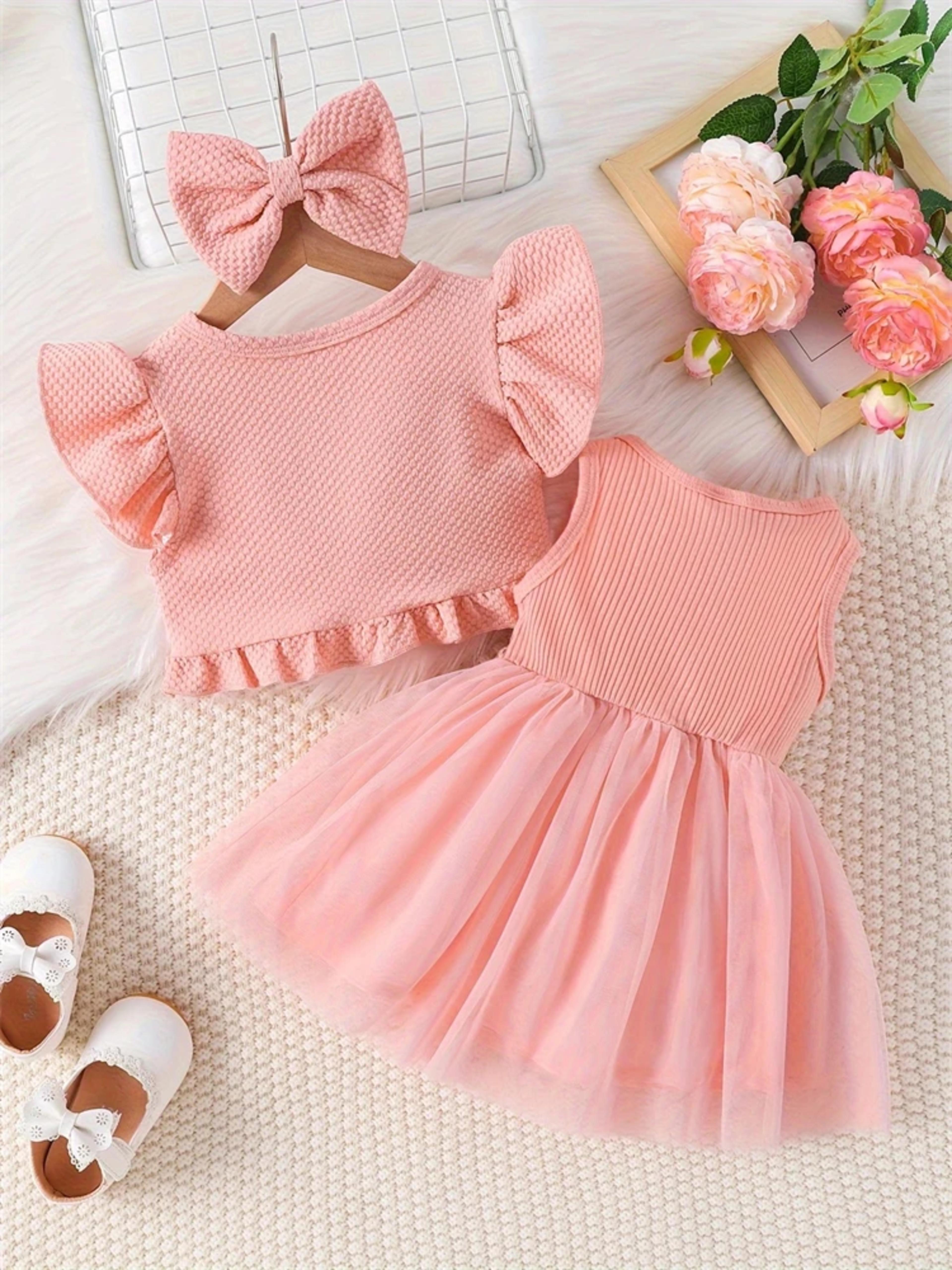 Newborn 2024 Baby Girls Dress Summer Waist Flower Vest Sleeveless Short Top Sweet Girl Lace Mesh Dress alternate