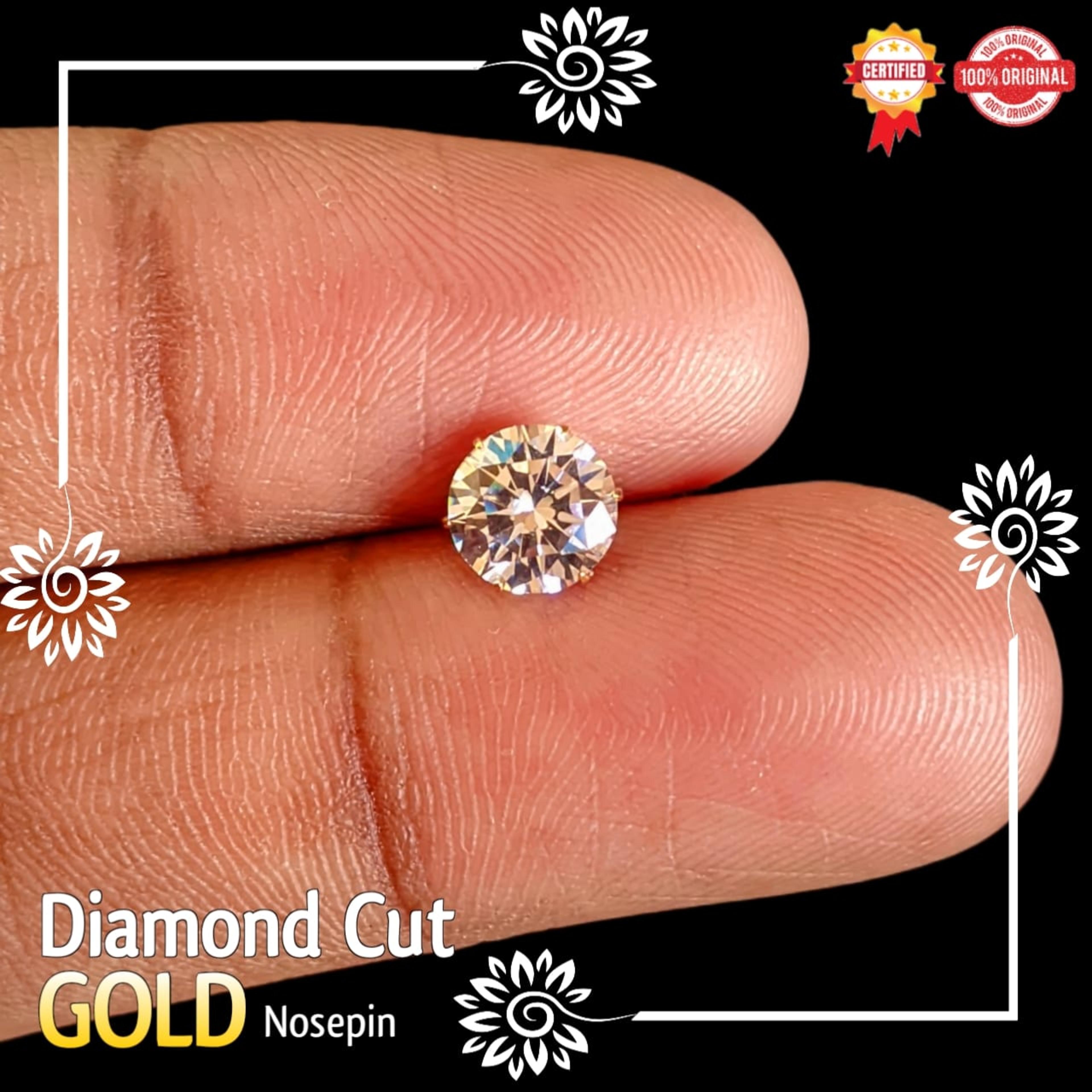 Nose Pin Diamond Cut 1 Stone Solitaire Big Size Gold Nosepin For Women With Premium Quality Nakful