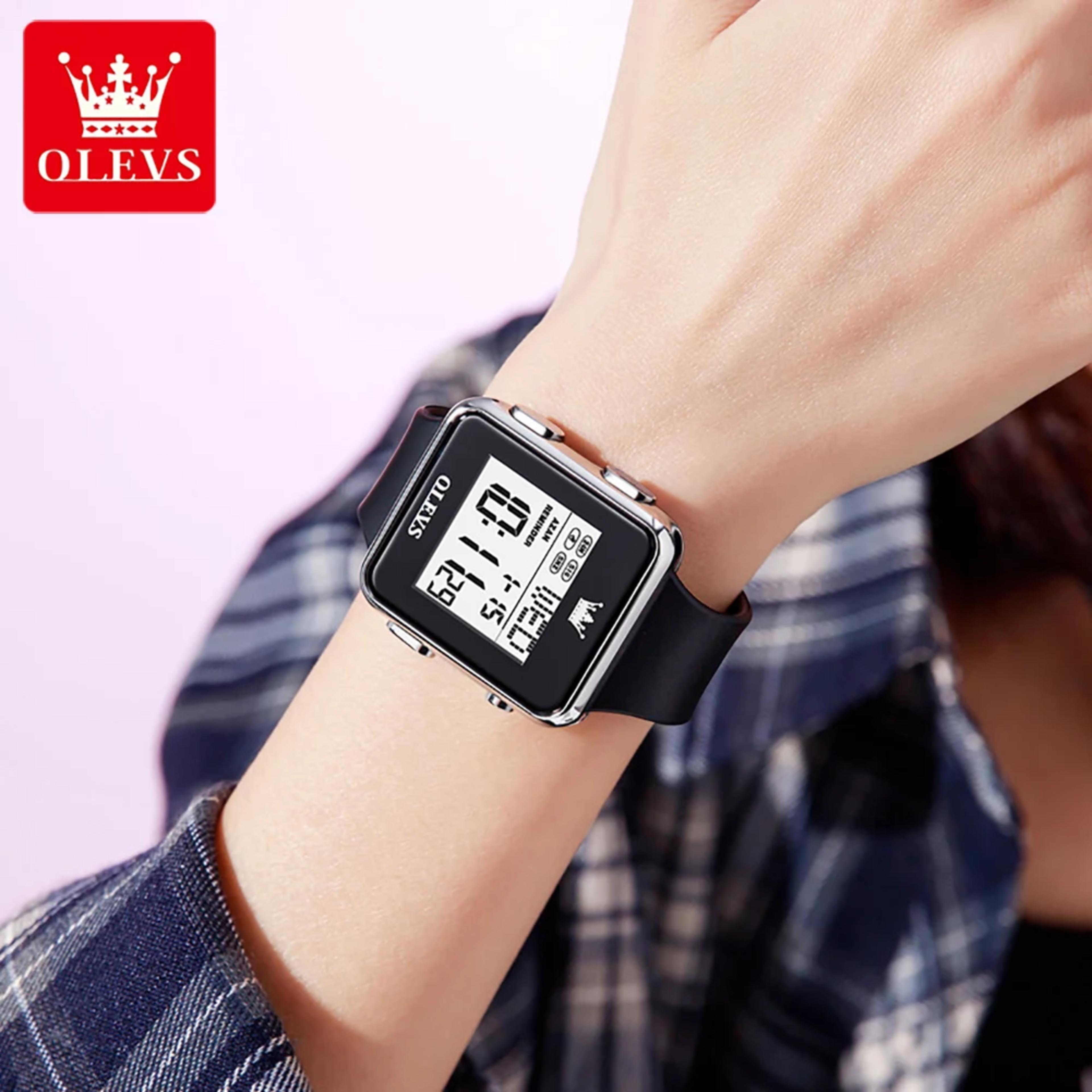 OLEVS 1105 Men Watch New Square Silicone Strap Timing Digital Waterproof Alarm Clock LED Luminous Calendar Men Electronic Watch view 3