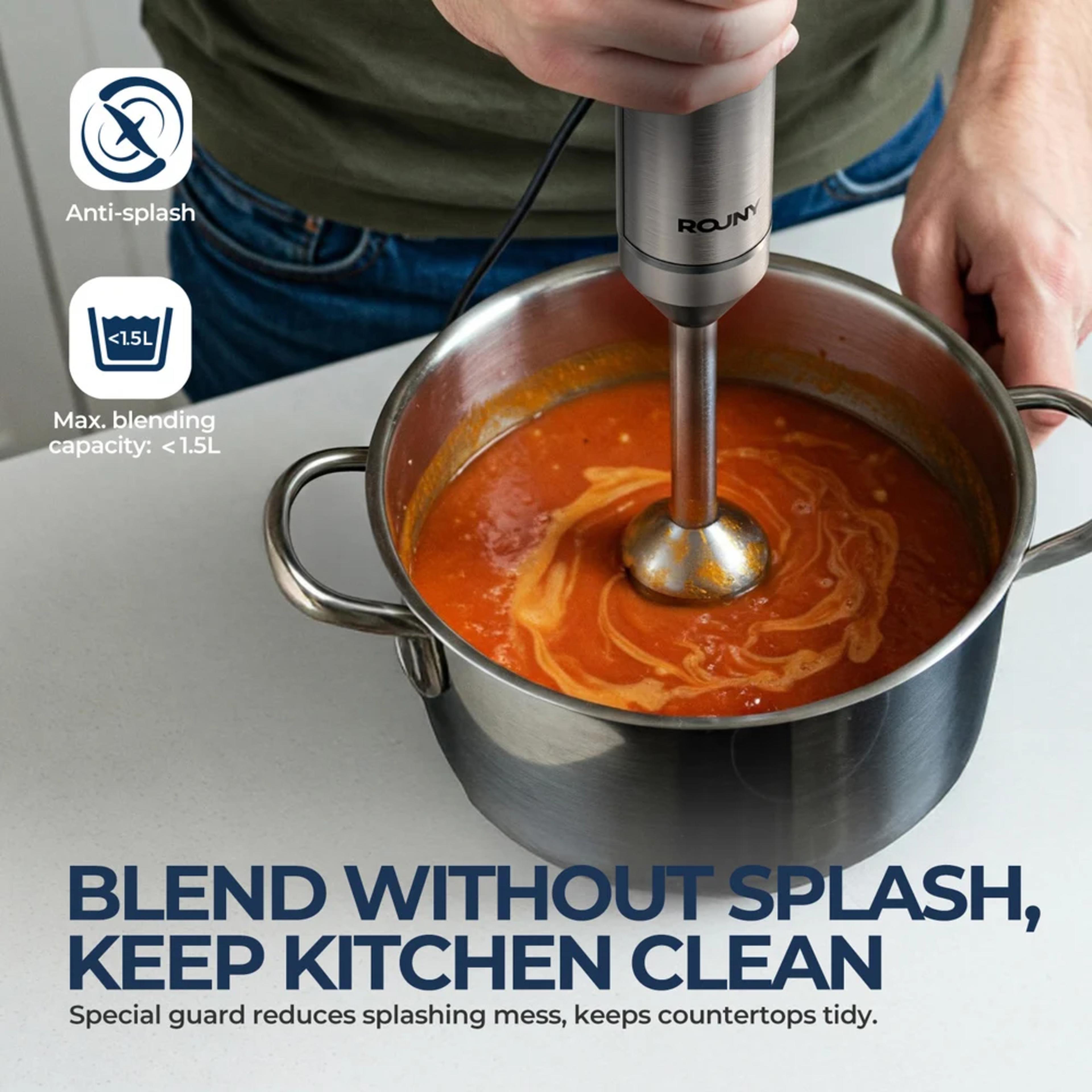 ROUNY 4-in-1 Hand Immersion Blender 1000W Powerful, Stainless Steel Stick Food Mixer,700ml Mixing Beaker,500ml Processor, Whisk view 3