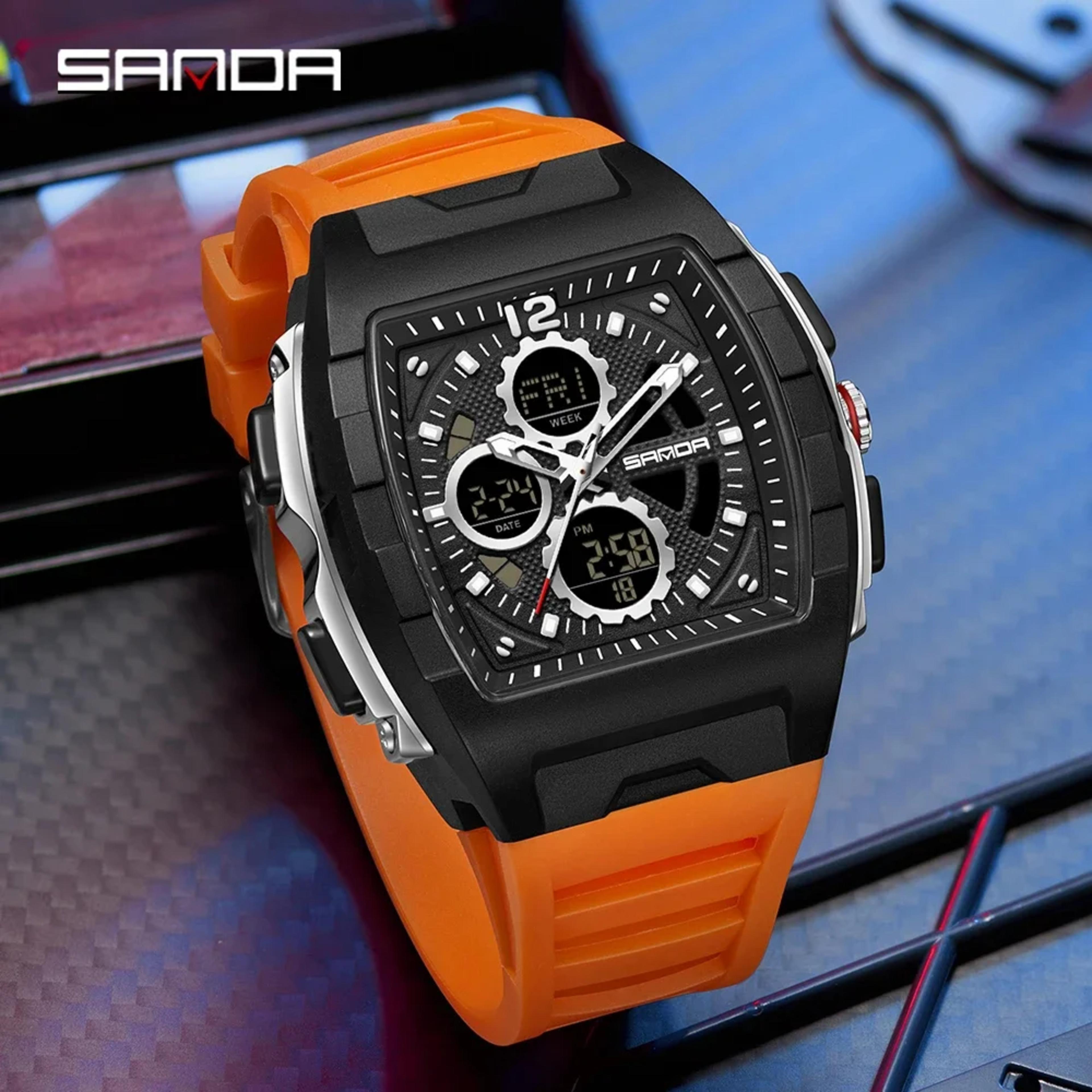 SANDA 3391 Digital LED Watch Men Original Sport Quartz Wristwatch Top Brand Luxury Stopwatch Waterproof Male Electronic Clock view 3